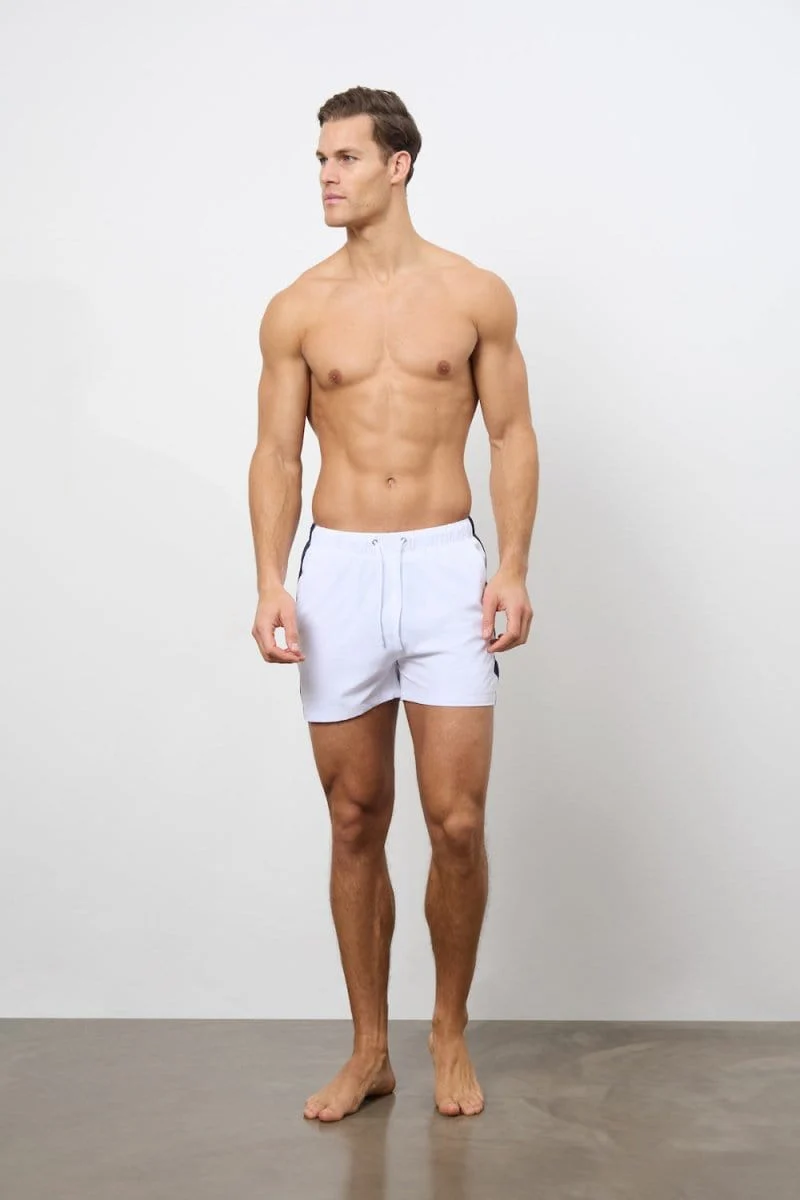 Bold Side Stripe Swim Short in White - Image 5