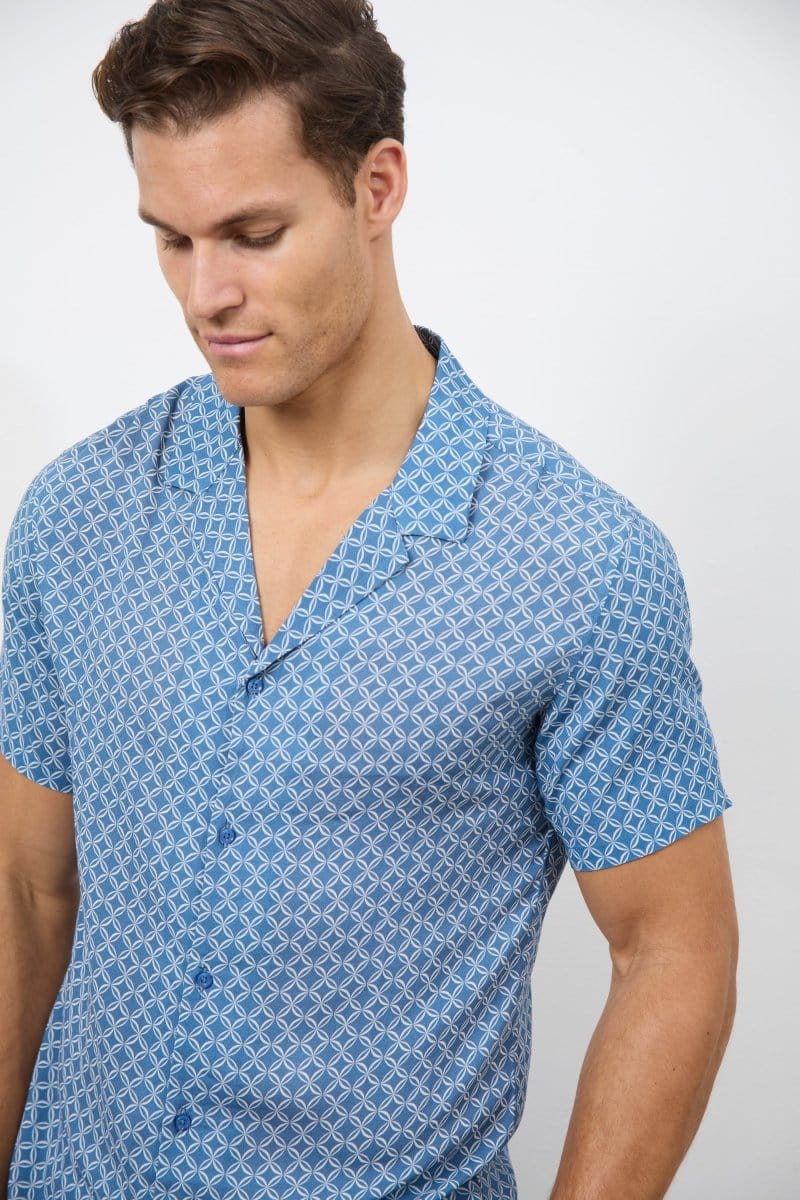 Printed Shirt in Slate Blue/White Circle Geo - Image 3