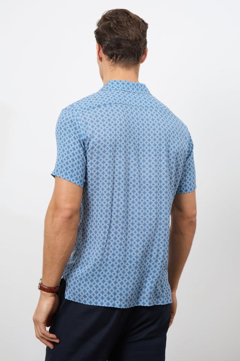 Printed Shirt in Slate Blue/White Circle Geo - Image 6