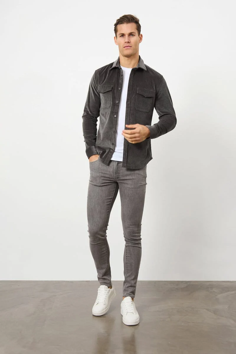 Cord Overshirt in Charcoal - Image 4