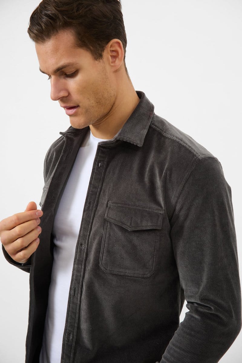 Cord Overshirt in Charcoal - Image 6