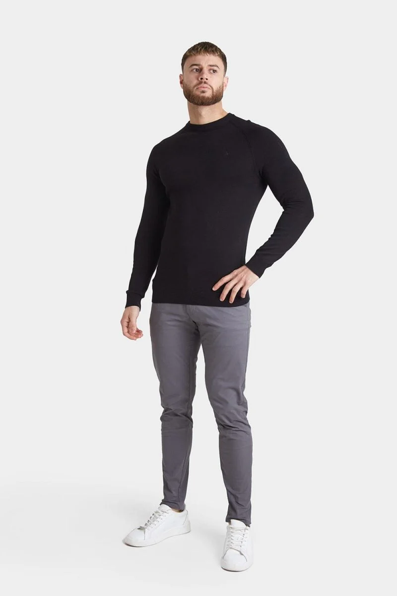 Cotton Crew Neck Jumper in Black - Image 4