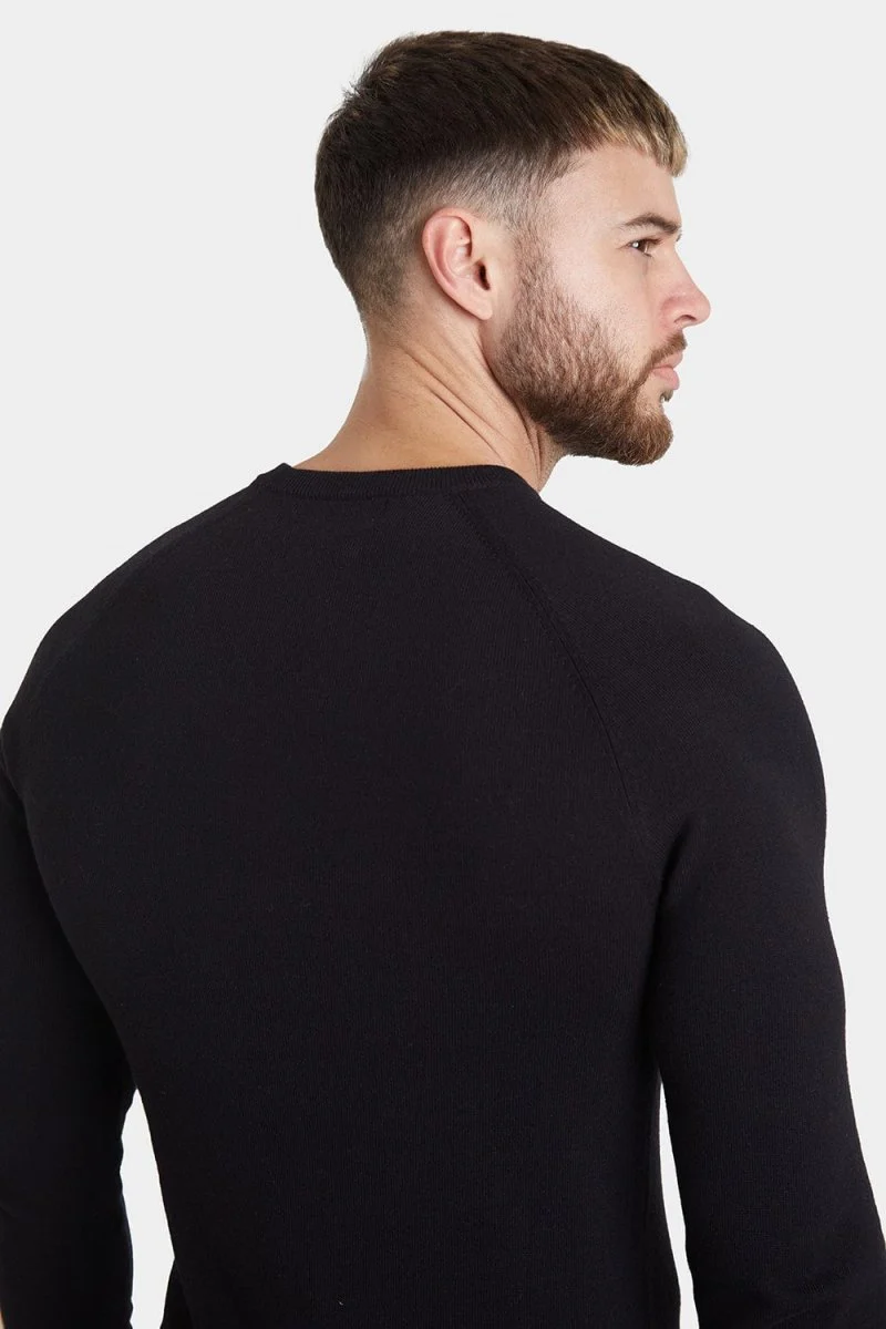 Cotton Crew Neck Jumper in Black - Image 6