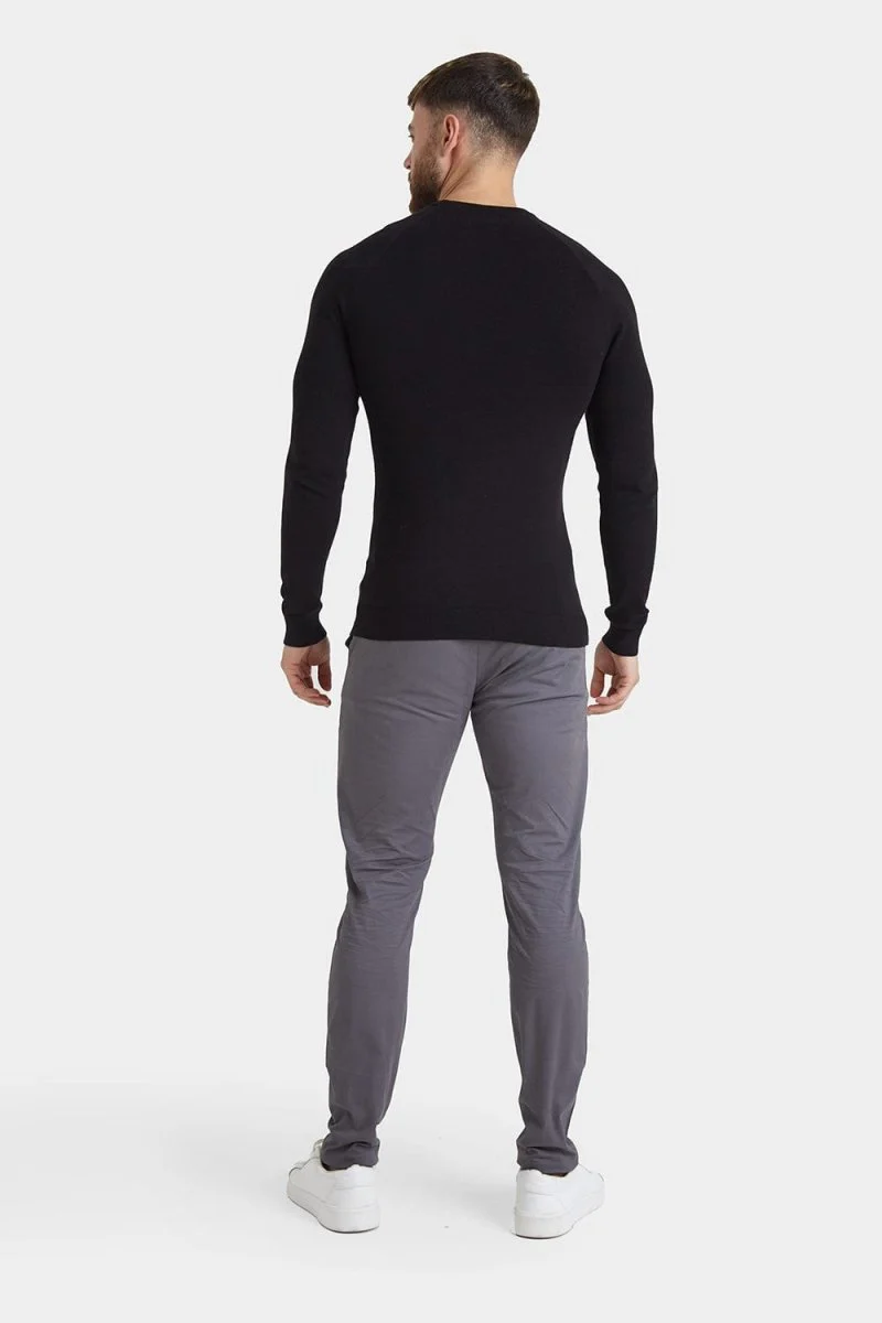 Cotton Crew Neck Jumper in Black - Image 7