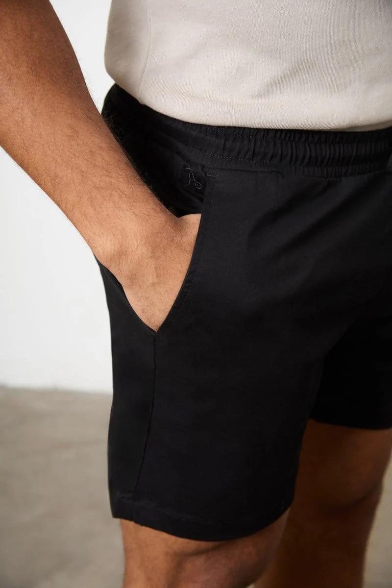 Muscle Fit Stretch Drawstring Chino Short - Shorter Length in Black - Image 3