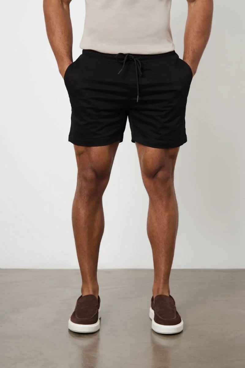Muscle Fit Stretch Drawstring Chino Short - Shorter Length in Black - Image 4
