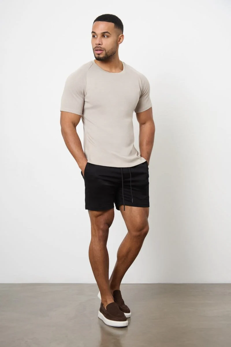 Muscle Fit Stretch Drawstring Chino Short - Shorter Length in Black - Image 5