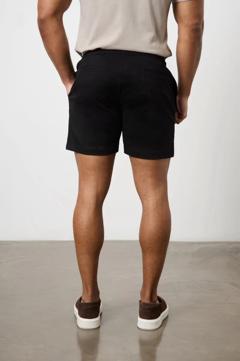 Muscle Fit Stretch Drawstring Chino Short - Shorter Length in Black - Image 6