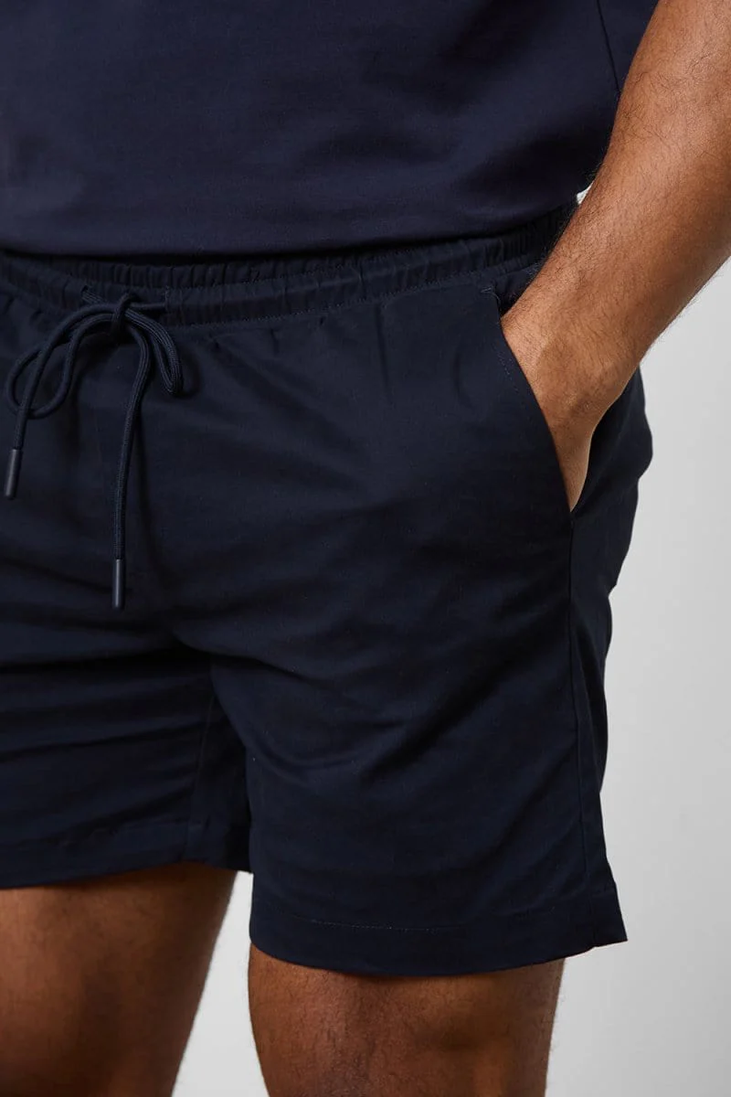 Muscle Fit Stretch Drawstring Chino Short - Shorter Length in Navy - Image 3