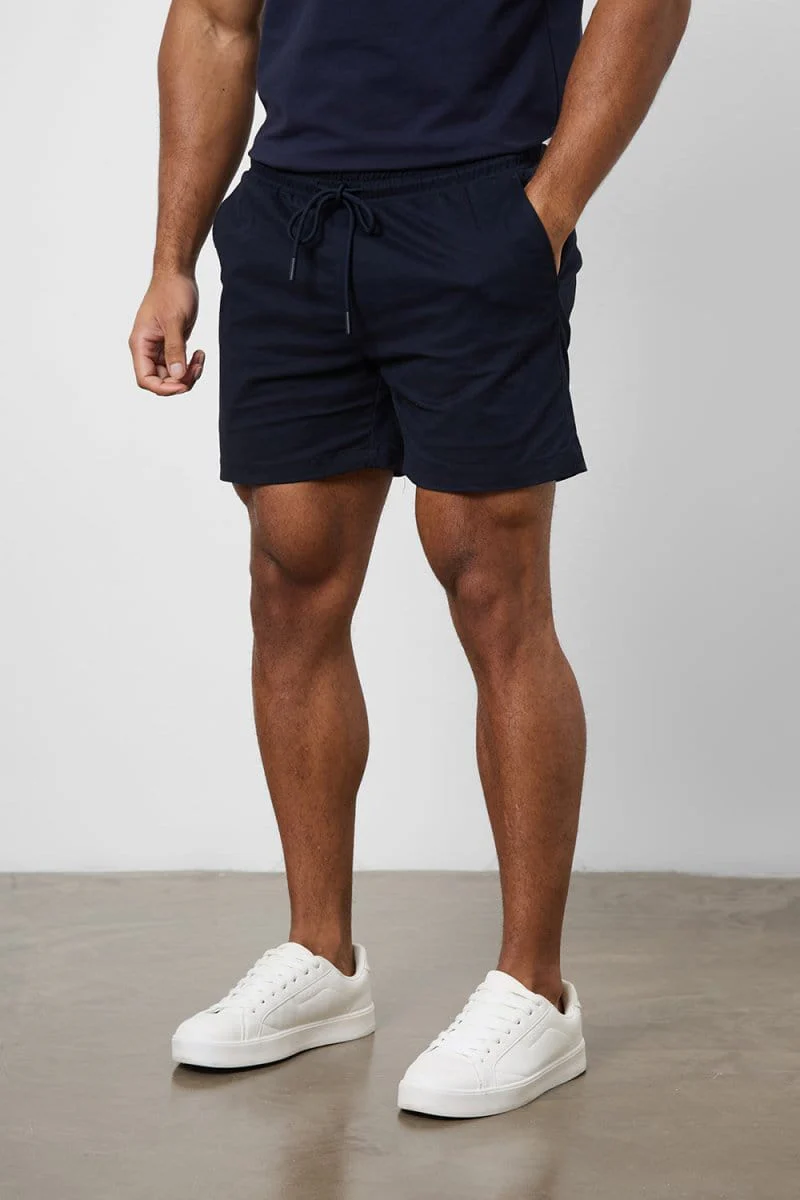 Muscle Fit Stretch Drawstring Chino Short - Shorter Length in Navy - Image 5