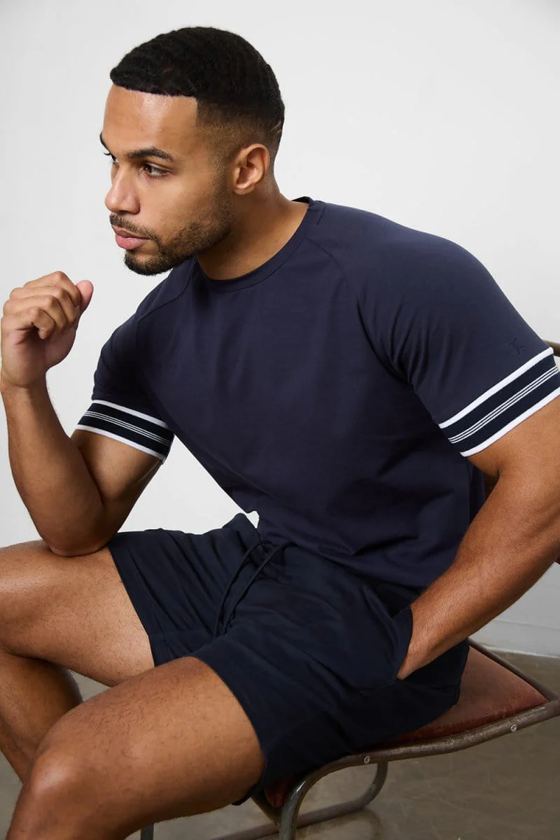 Muscle Fit Stretch Drawstring Chino Short - Shorter Length in Navy - Image 6