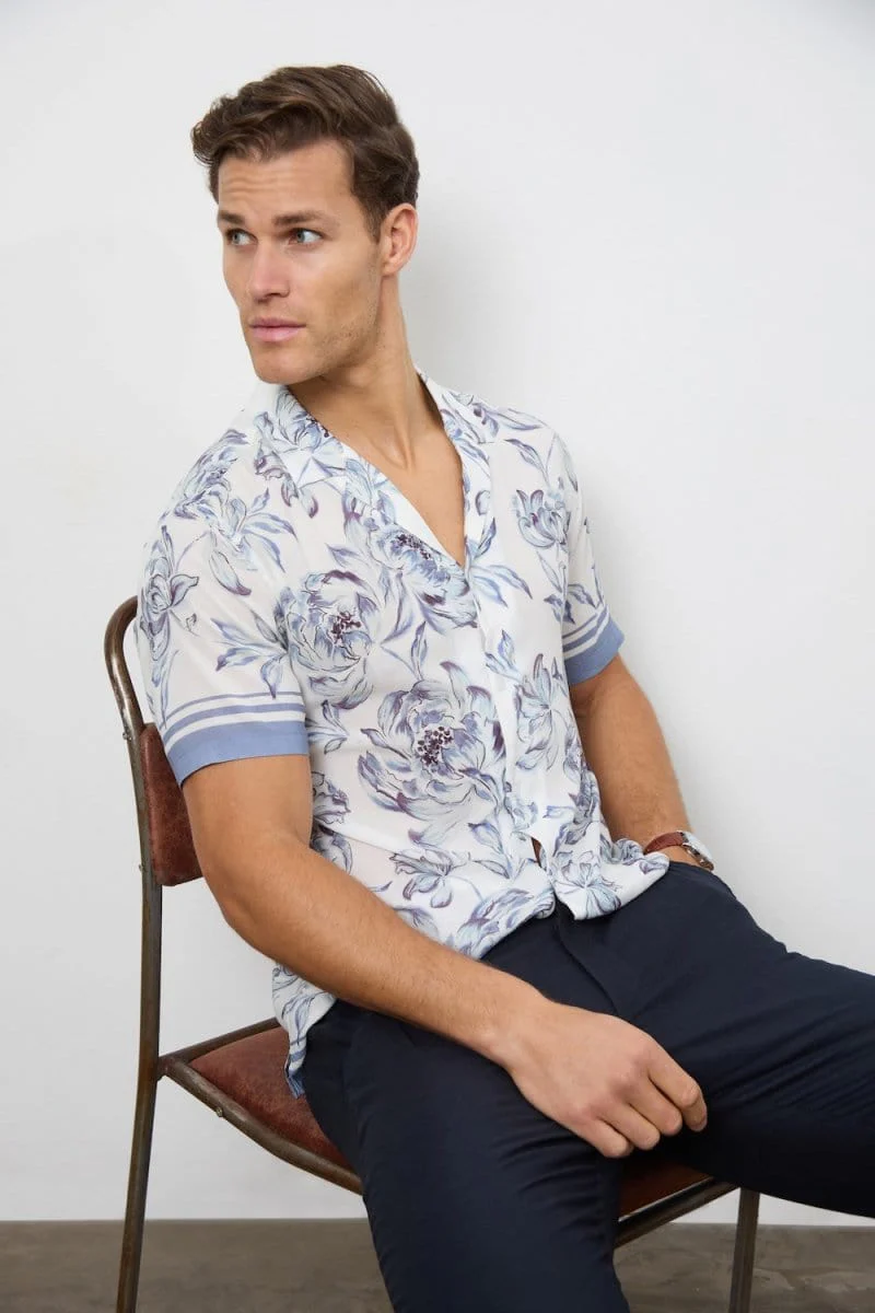 Printed Shirt in Blue Floral - Image 6