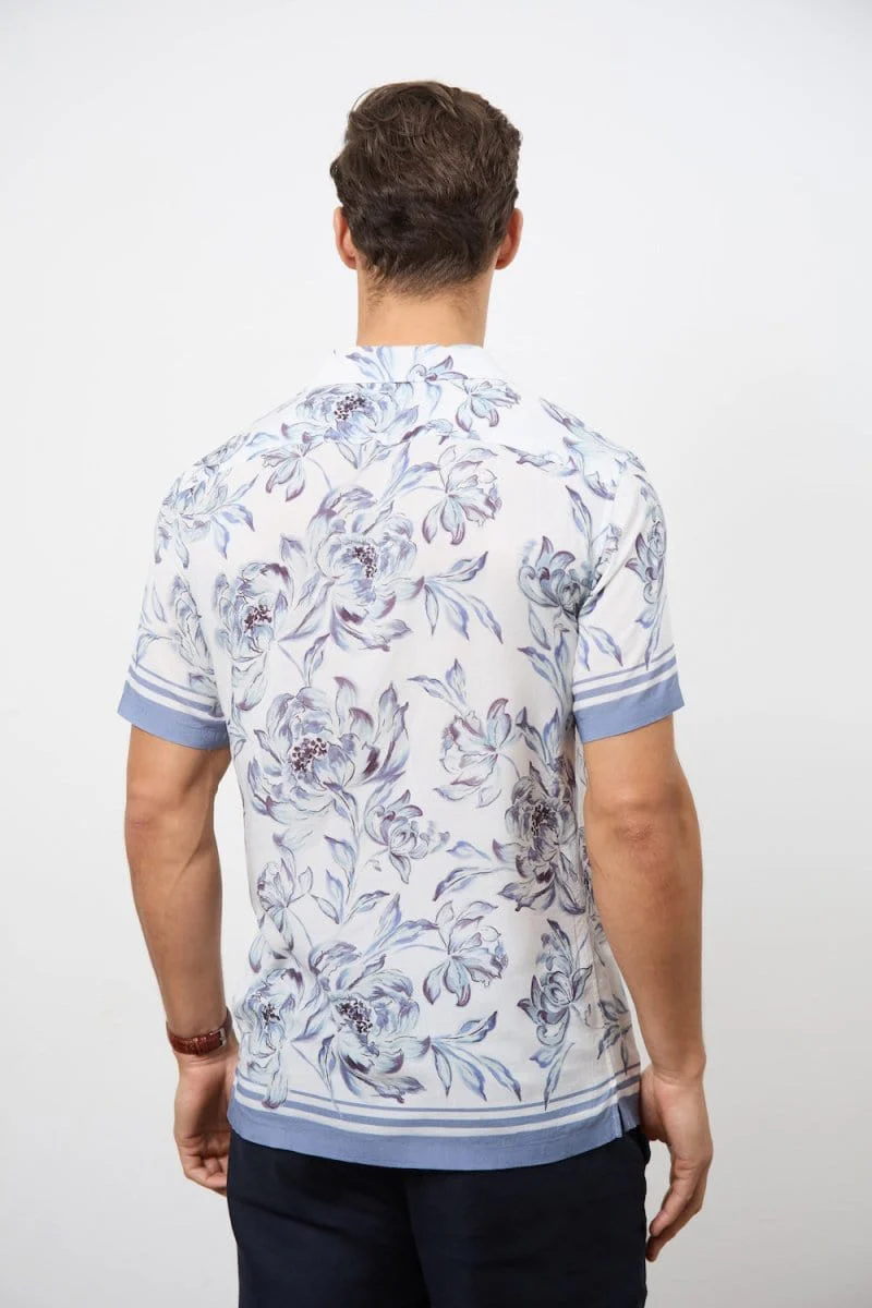 Printed Shirt in Blue Floral - Image 7