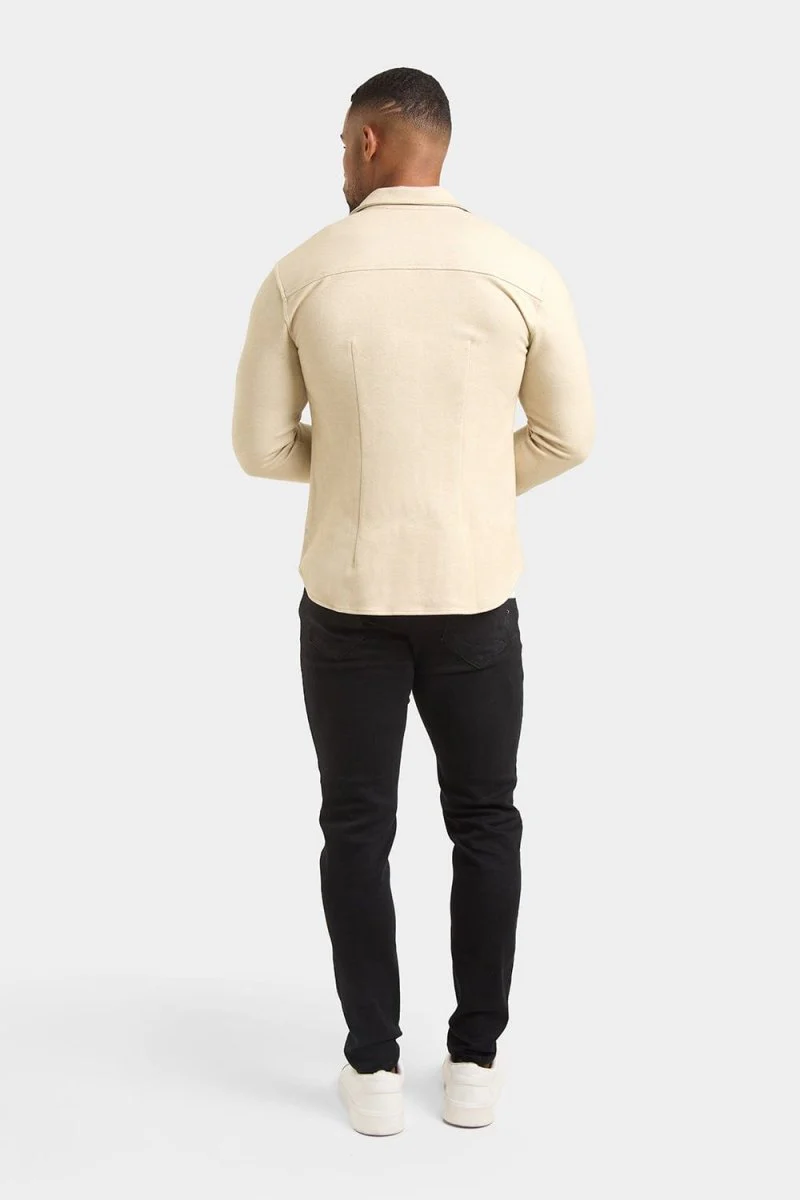 Herringbone Jersey Overshirt in Stone - Image 7