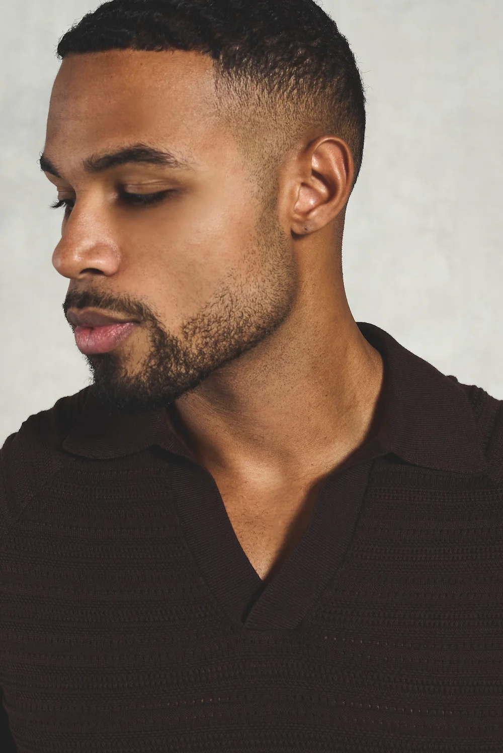 Horizontal Stripe Cotton Knitted Polo Shirt in Chocolate - Image 5