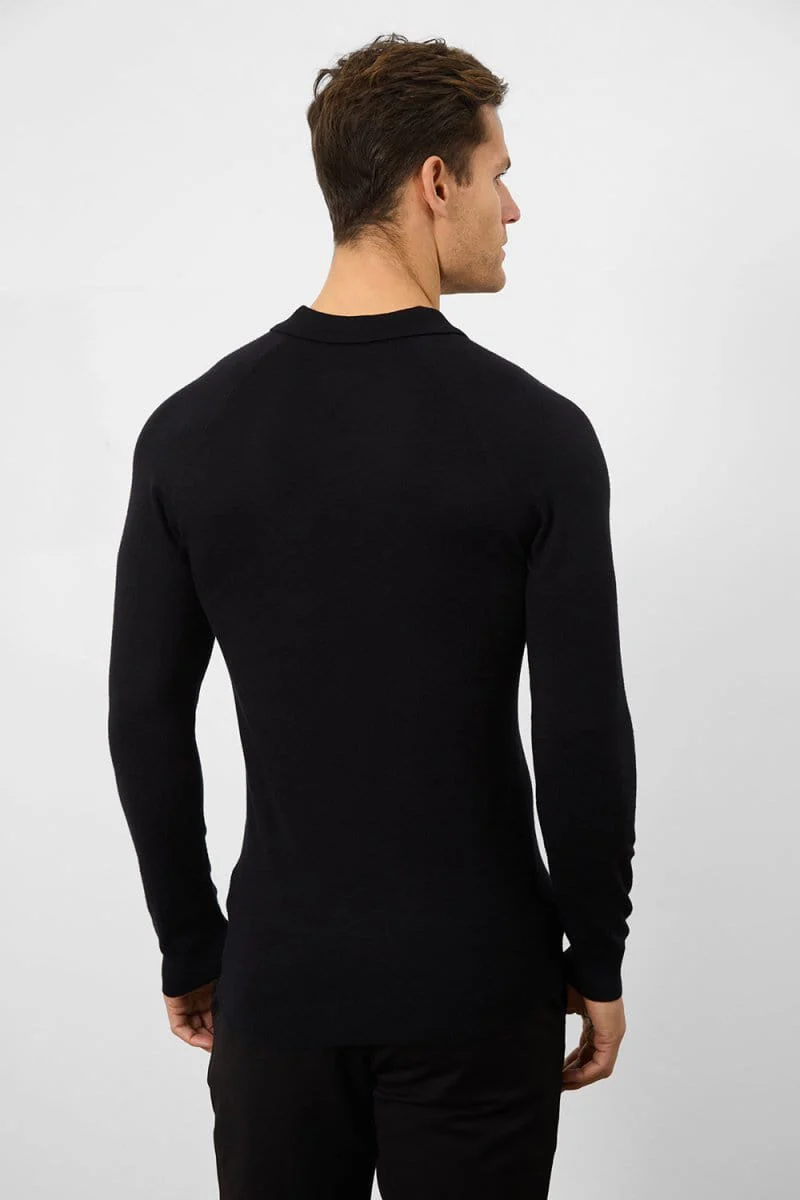 Knitted Polo Shirt in Black - Image 7
