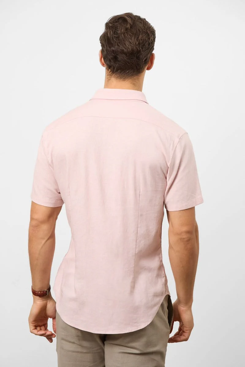 Stretch Linen Blend Button Through Shirt in Pink - Image 6