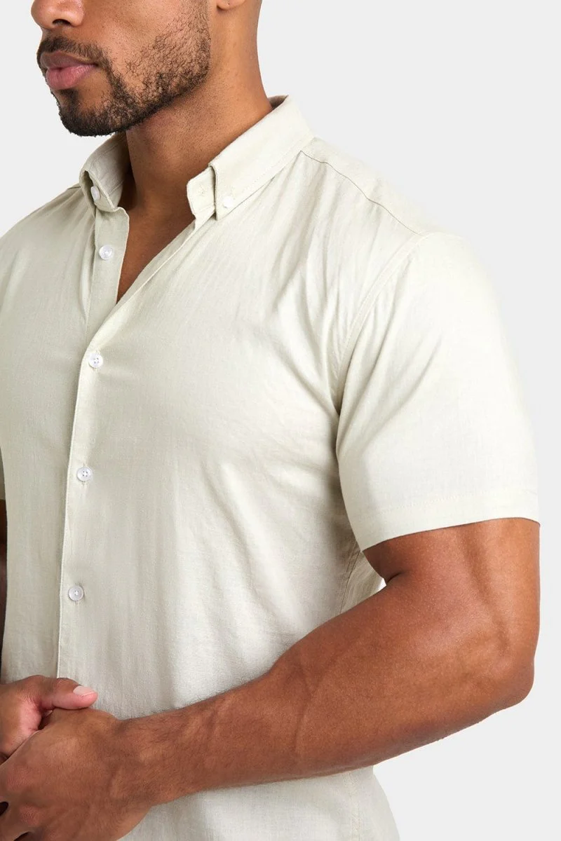 Short Sleeve Linen Blend Shirt in Soft Mint - Image 3