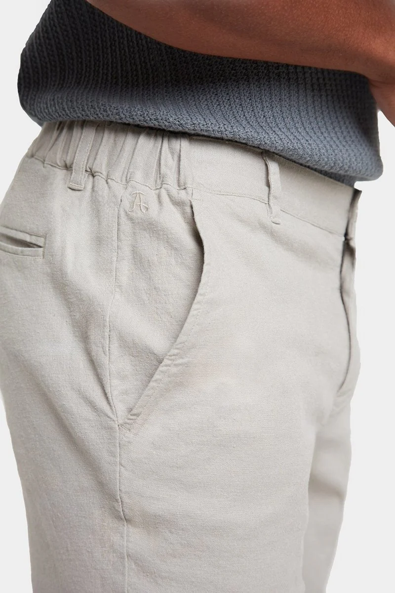 Stretch Linen-blend Trousers in Stone - Image 3