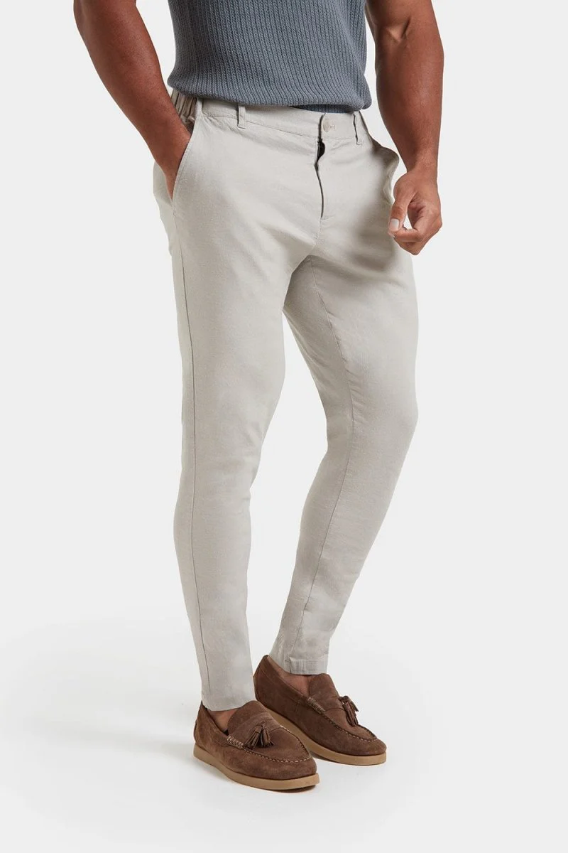 Stretch Linen-blend Trousers in Stone - Image 4