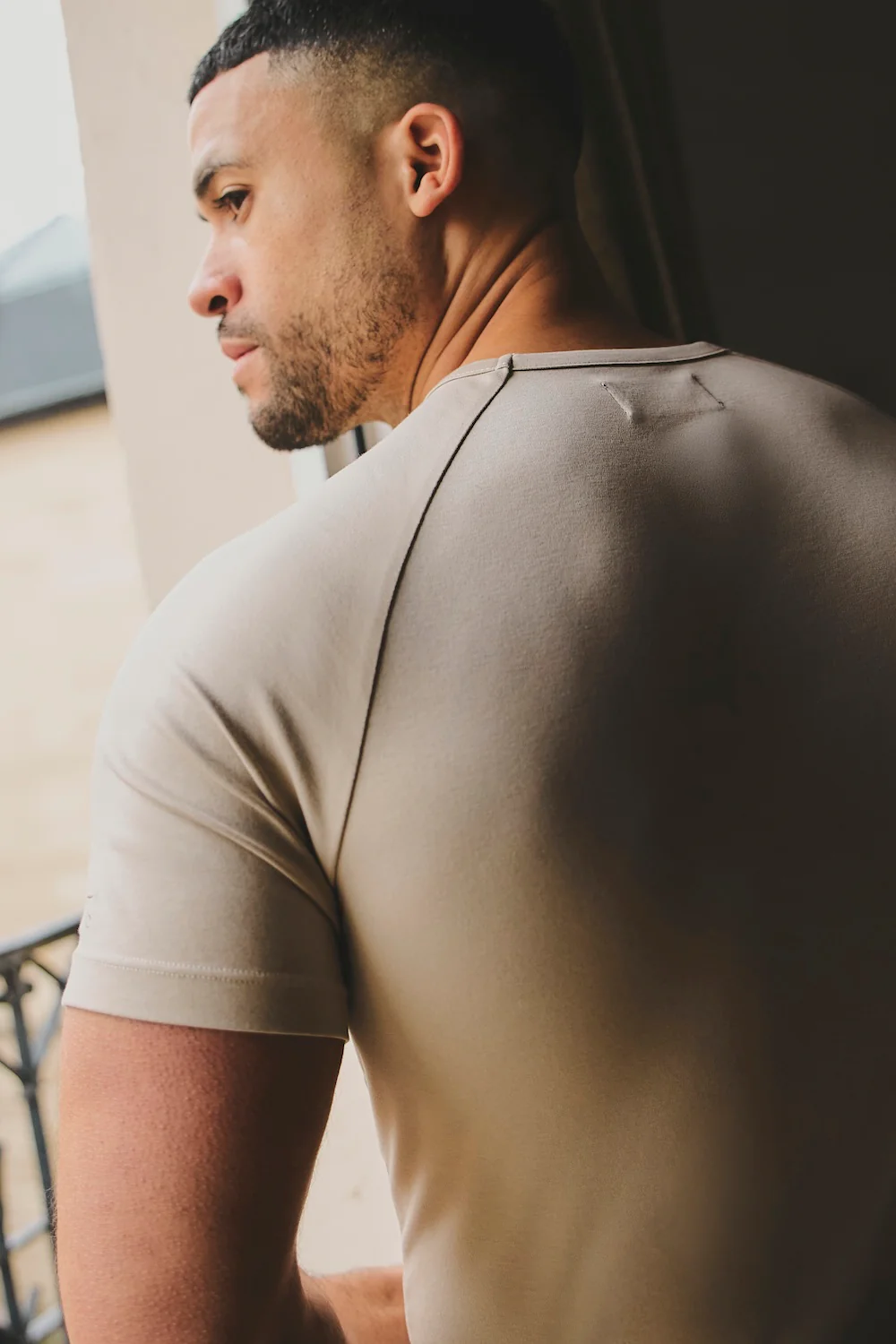 Mercerised Cotton T-Shirt in Stone - Image 8