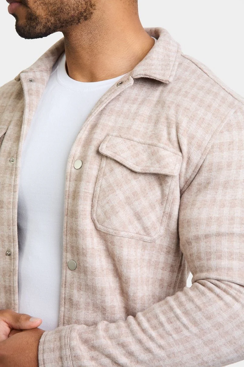 Mini Check Shacket in Stone - Image 3