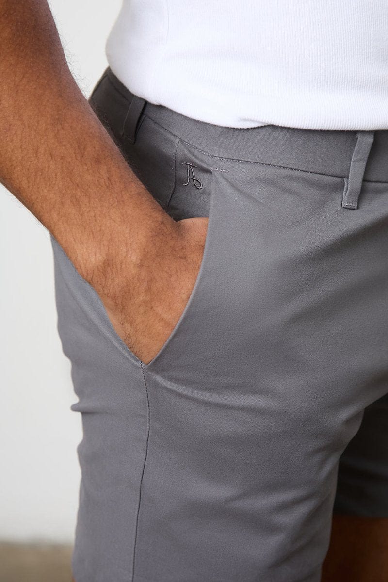 Muscle Fit Stretch Chino Shorts - Shorter Length in Dark Grey - Image 3