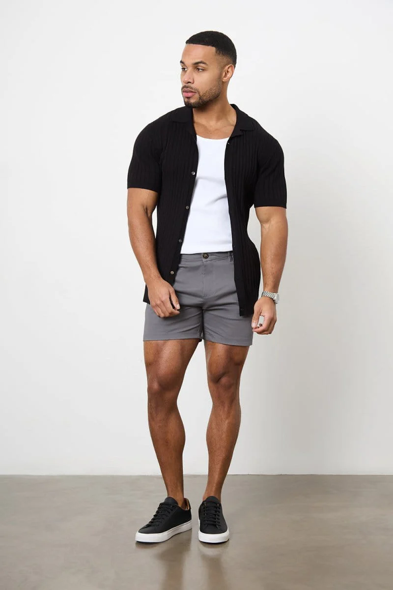 Muscle Fit Stretch Chino Shorts - Shorter Length in Dark Grey - Image 5