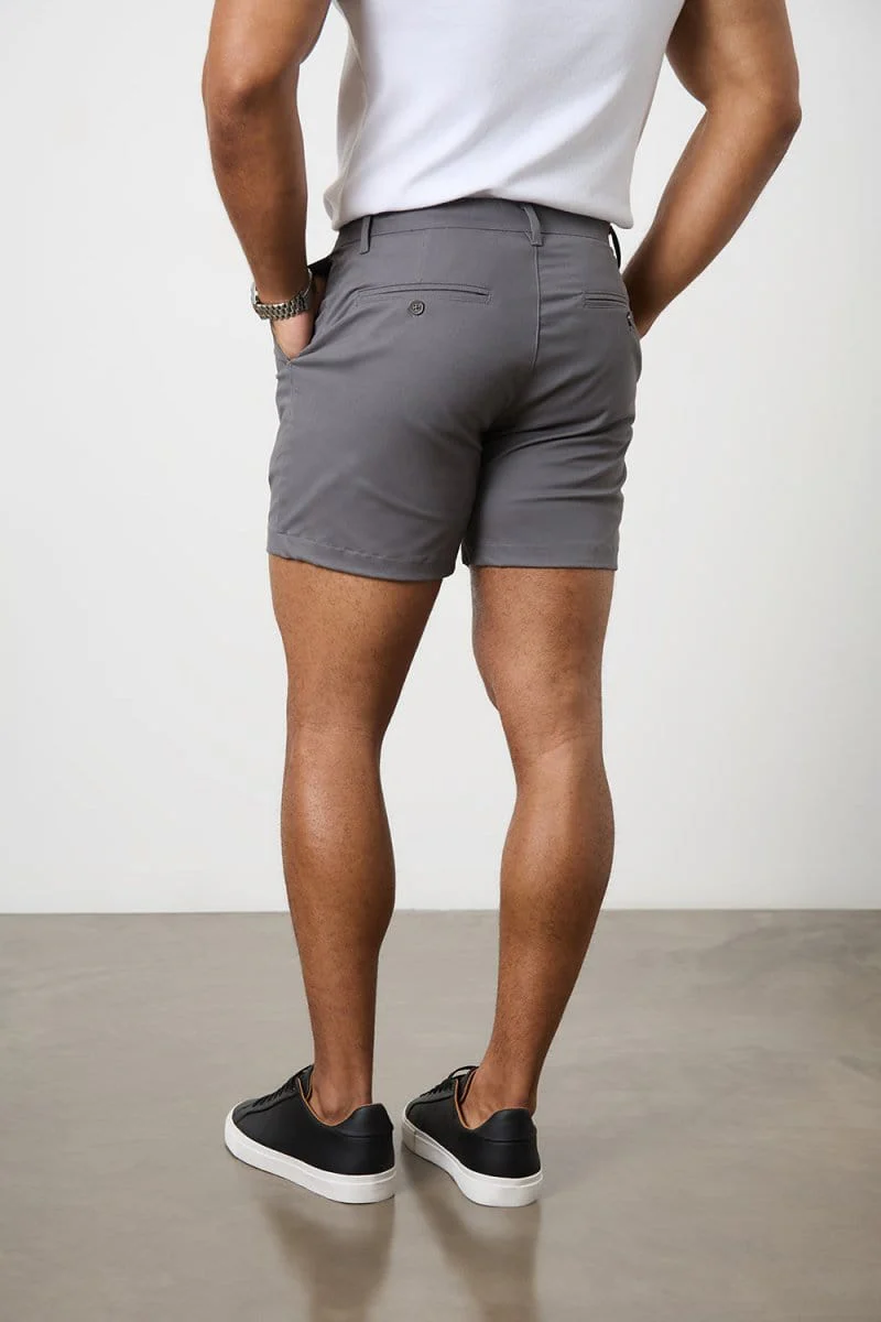 Muscle Fit Stretch Chino Shorts - Shorter Length in Dark Grey - Image 6