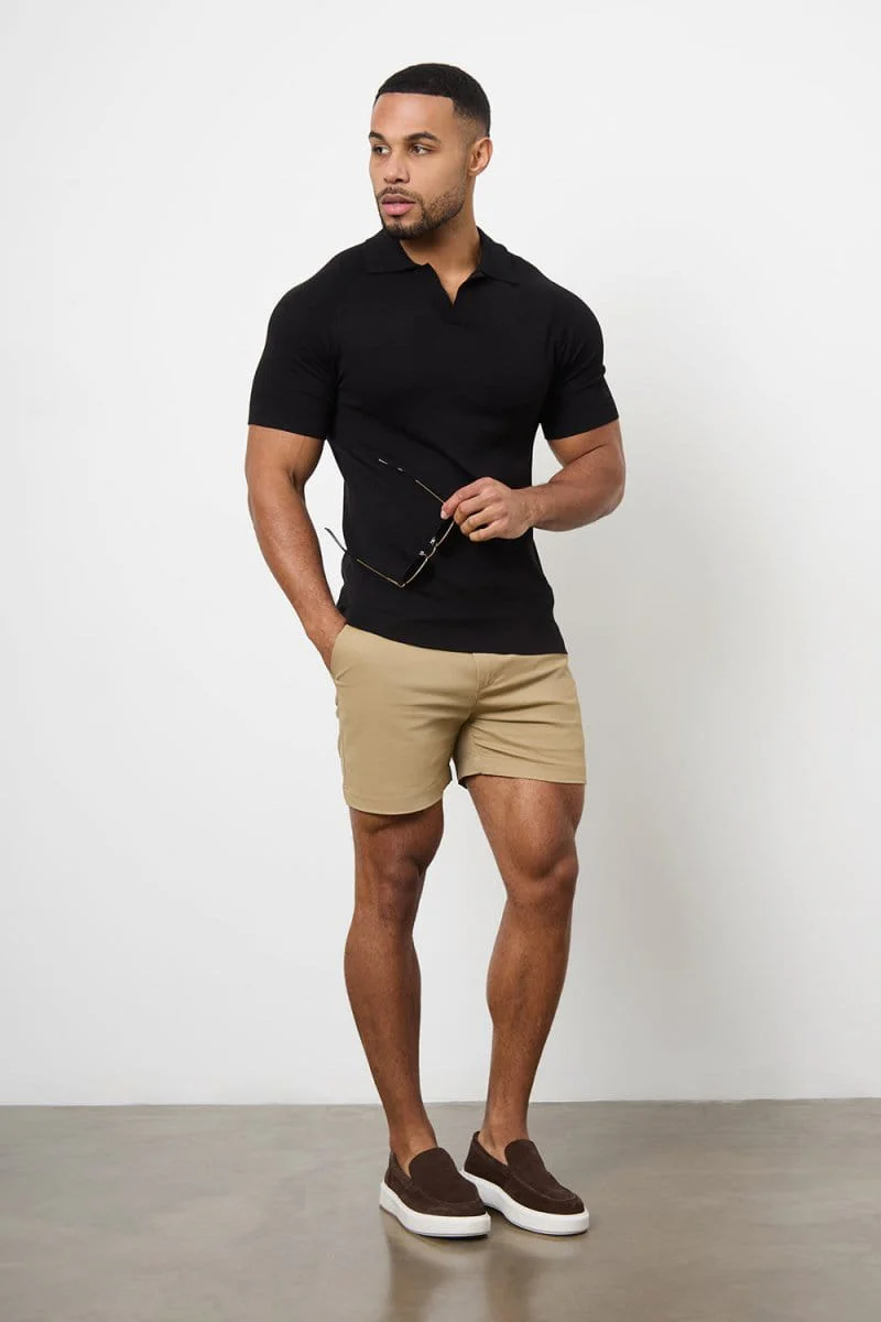 Muscle Fit Stretch Chino Shorts  - Shorter Length in Dark Sand - Image 5