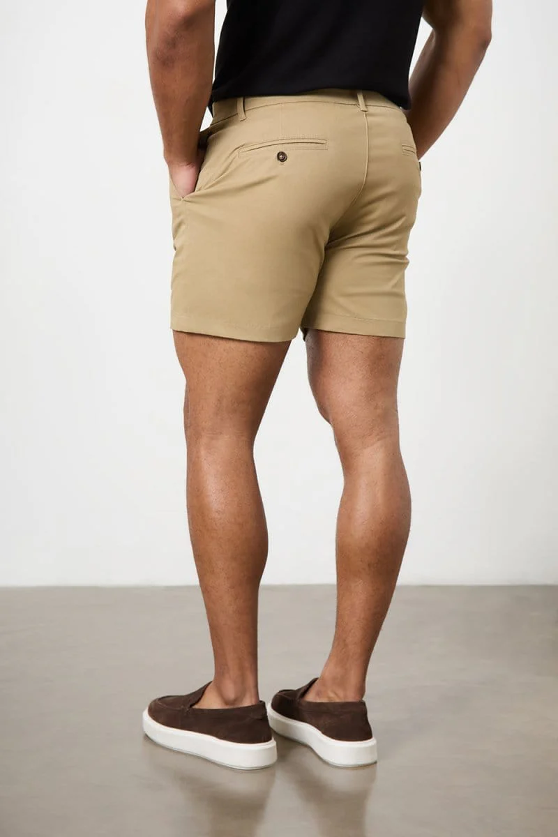 Muscle Fit Stretch Chino Shorts  - Shorter Length in Dark Sand - Image 6