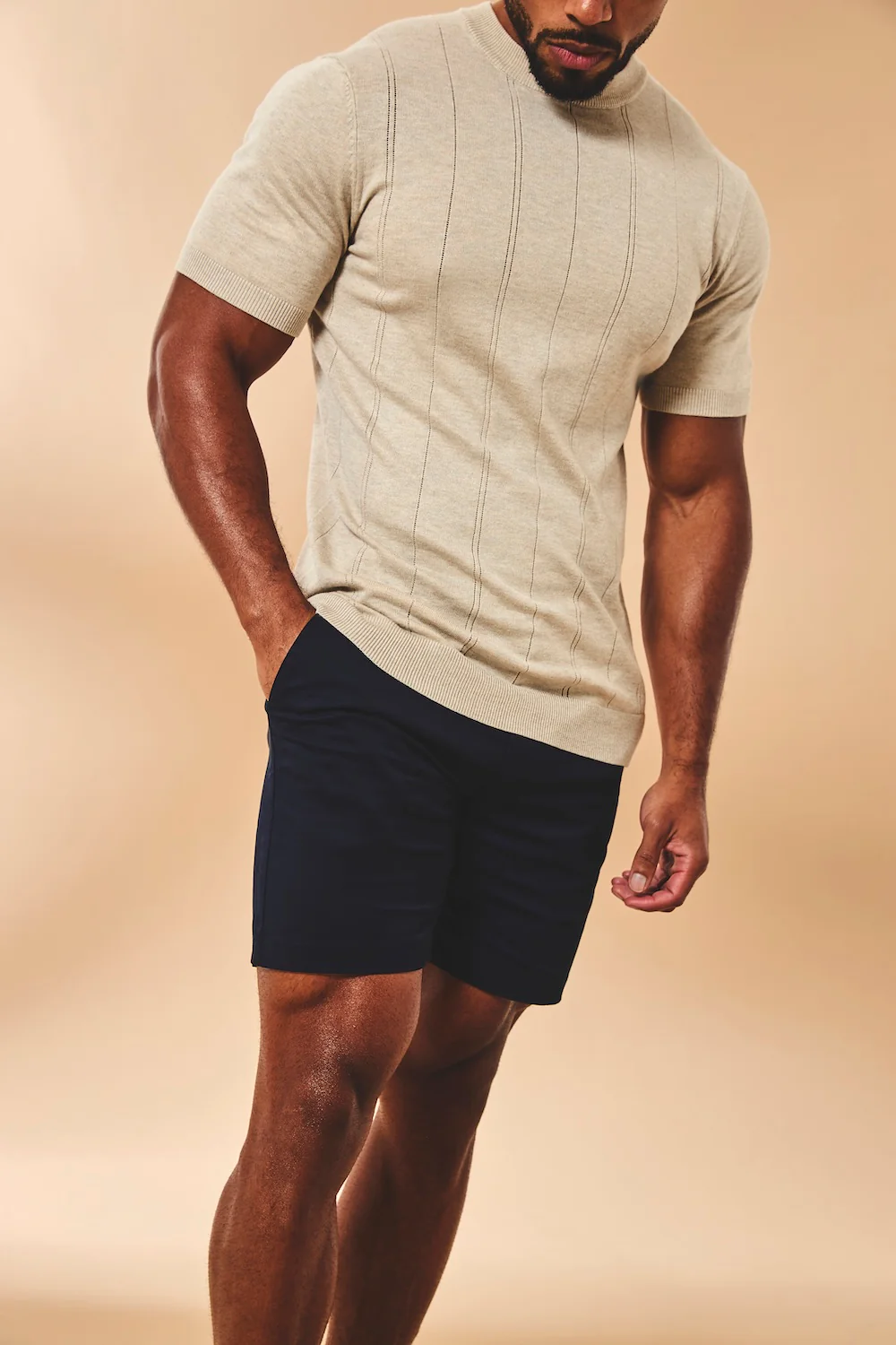 Muscle Fit Stretch Chino Shorts in Navy - Image 3