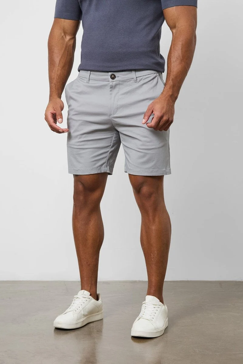 Muscle Fit Stretch Chino Shorts in Pale Grey - Image 5
