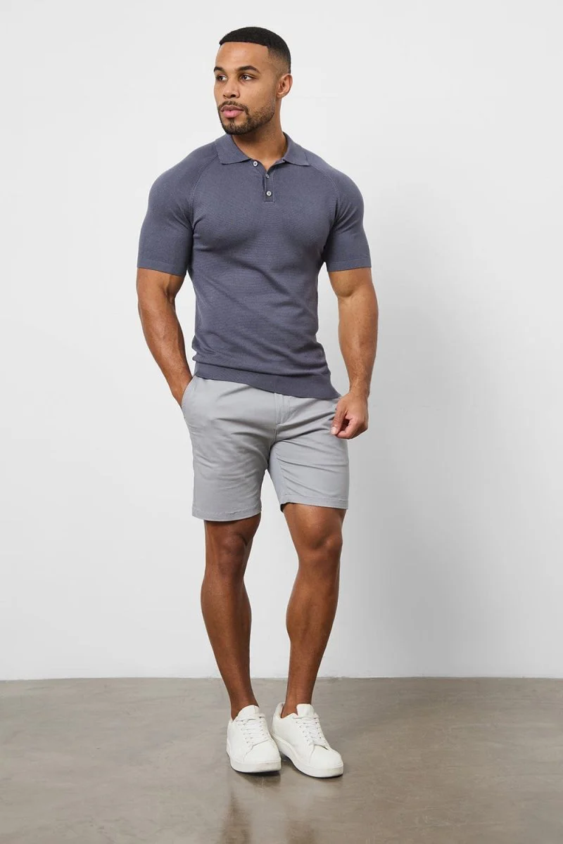 Muscle Fit Stretch Chino Shorts in Pale Grey - Image 6