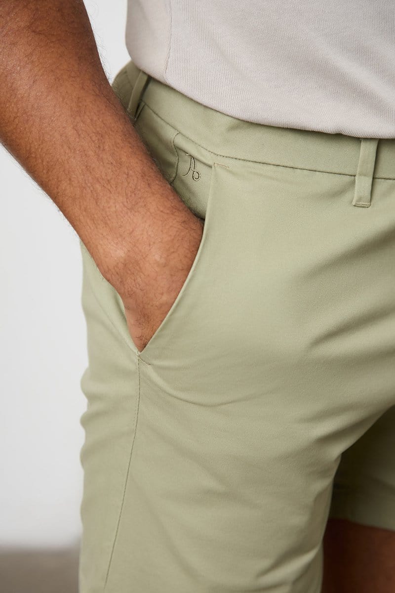 Muscle Fit Stretch Chino Shorts  - Shorter Length in Sage - Image 3