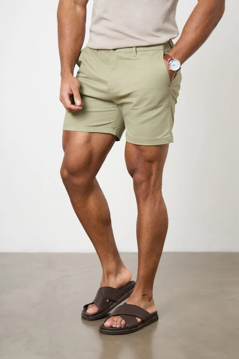 Muscle Fit Stretch Chino Shorts  - Shorter Length in Sage - Image 4