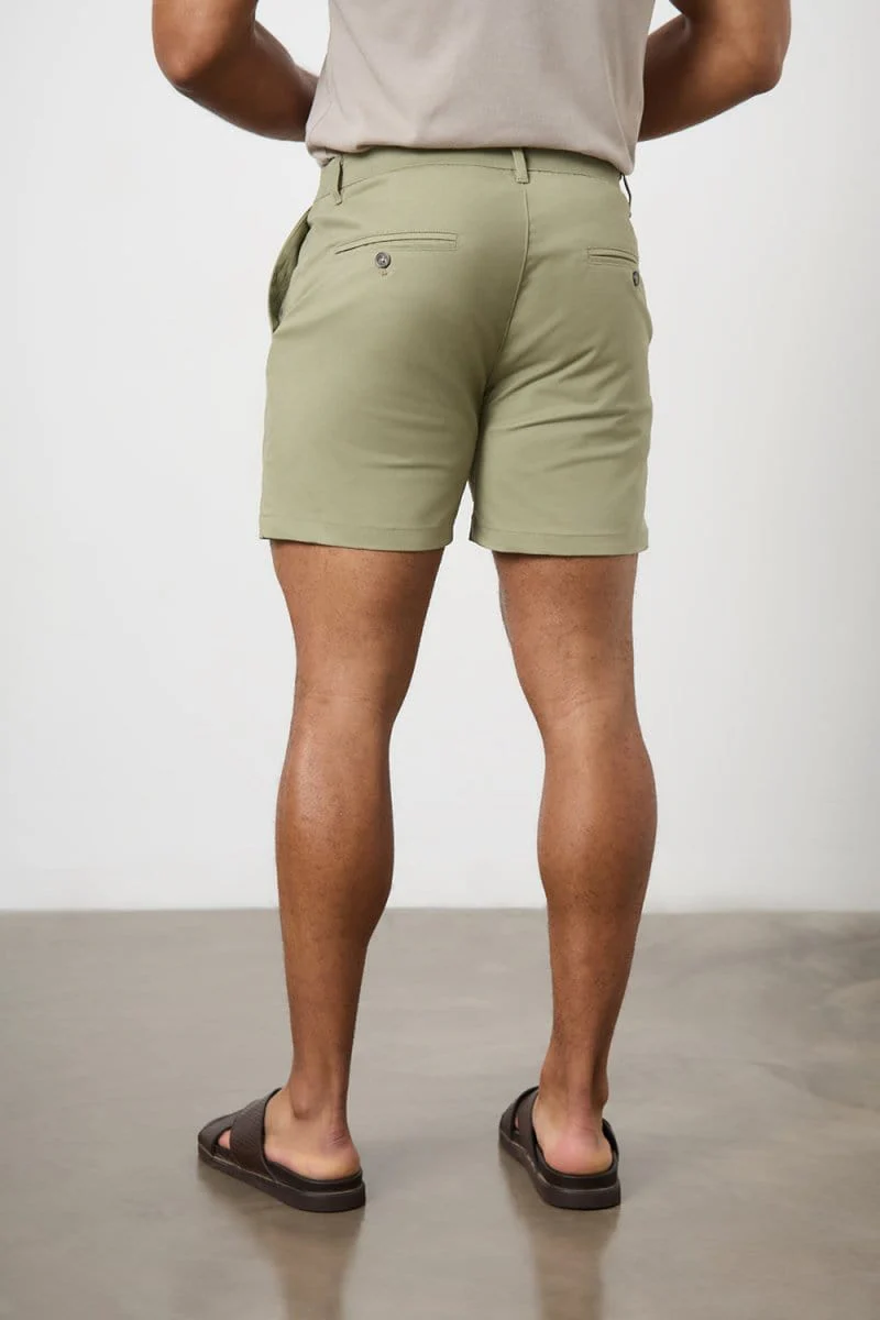 Muscle Fit Stretch Chino Shorts  - Shorter Length in Sage - Image 6