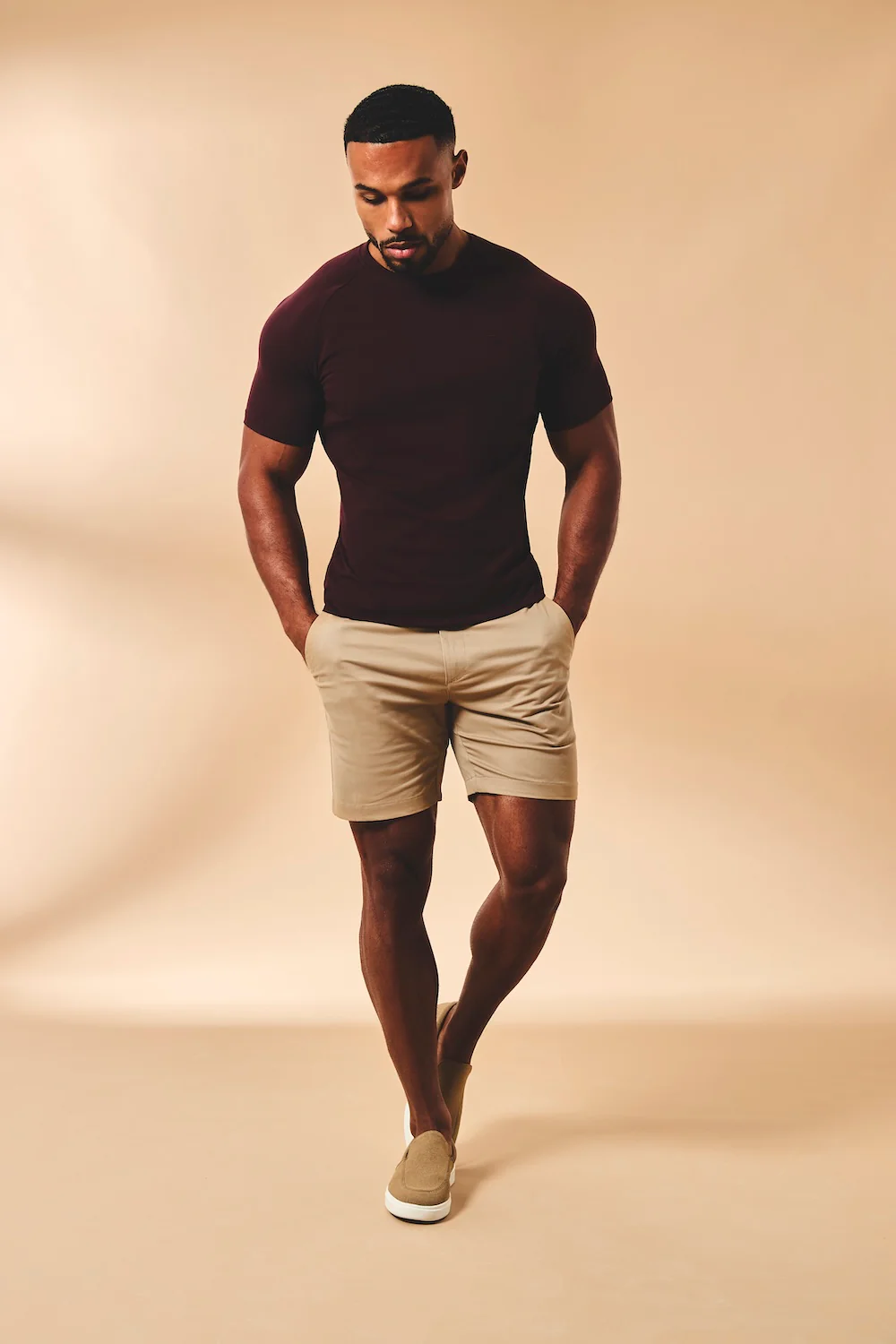 Muscle Fit Stretch Chino Shorts in Stone - Image 4