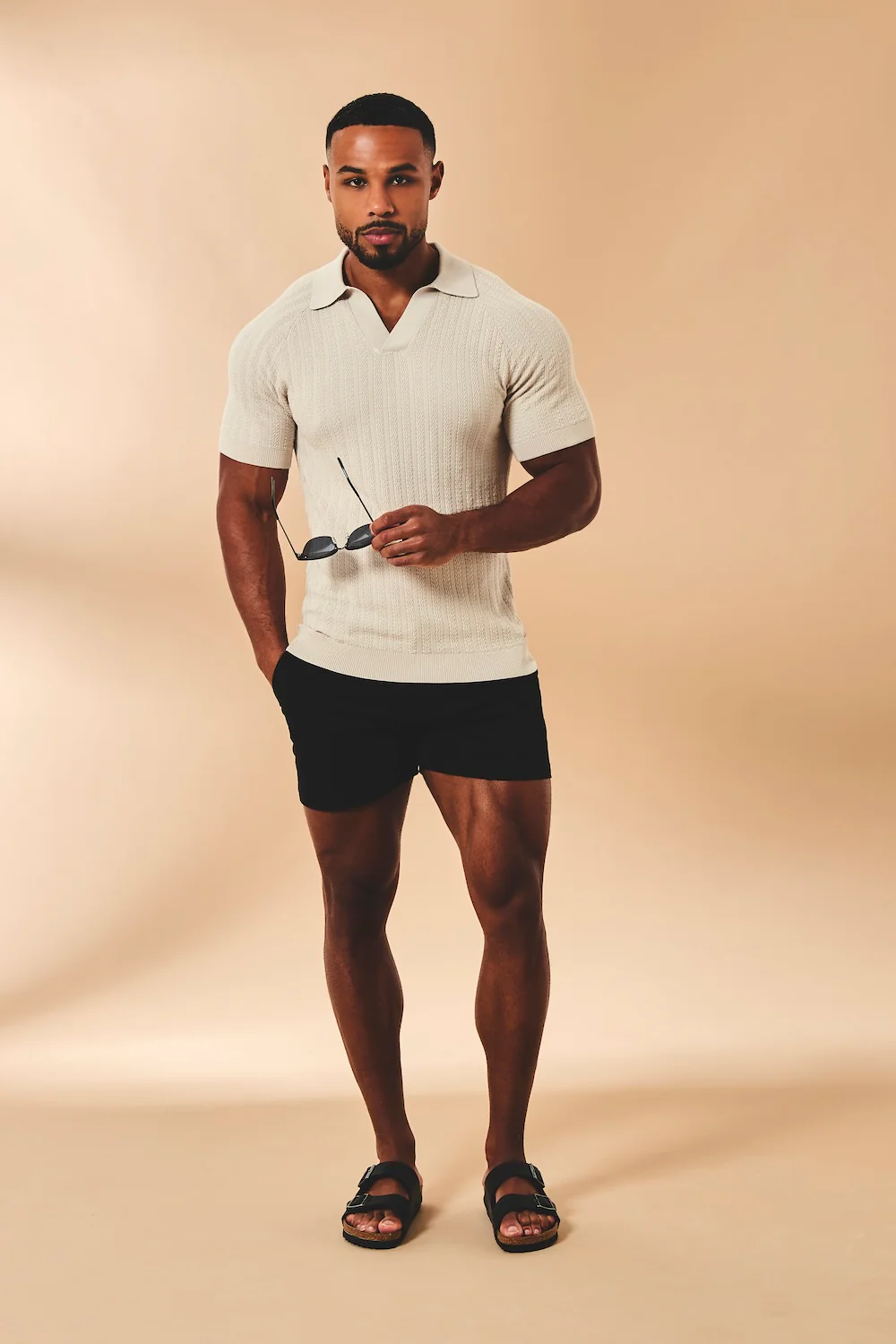Muscle Fit Stretch Chino Shorts - Shorter Length in Black - Image 3
