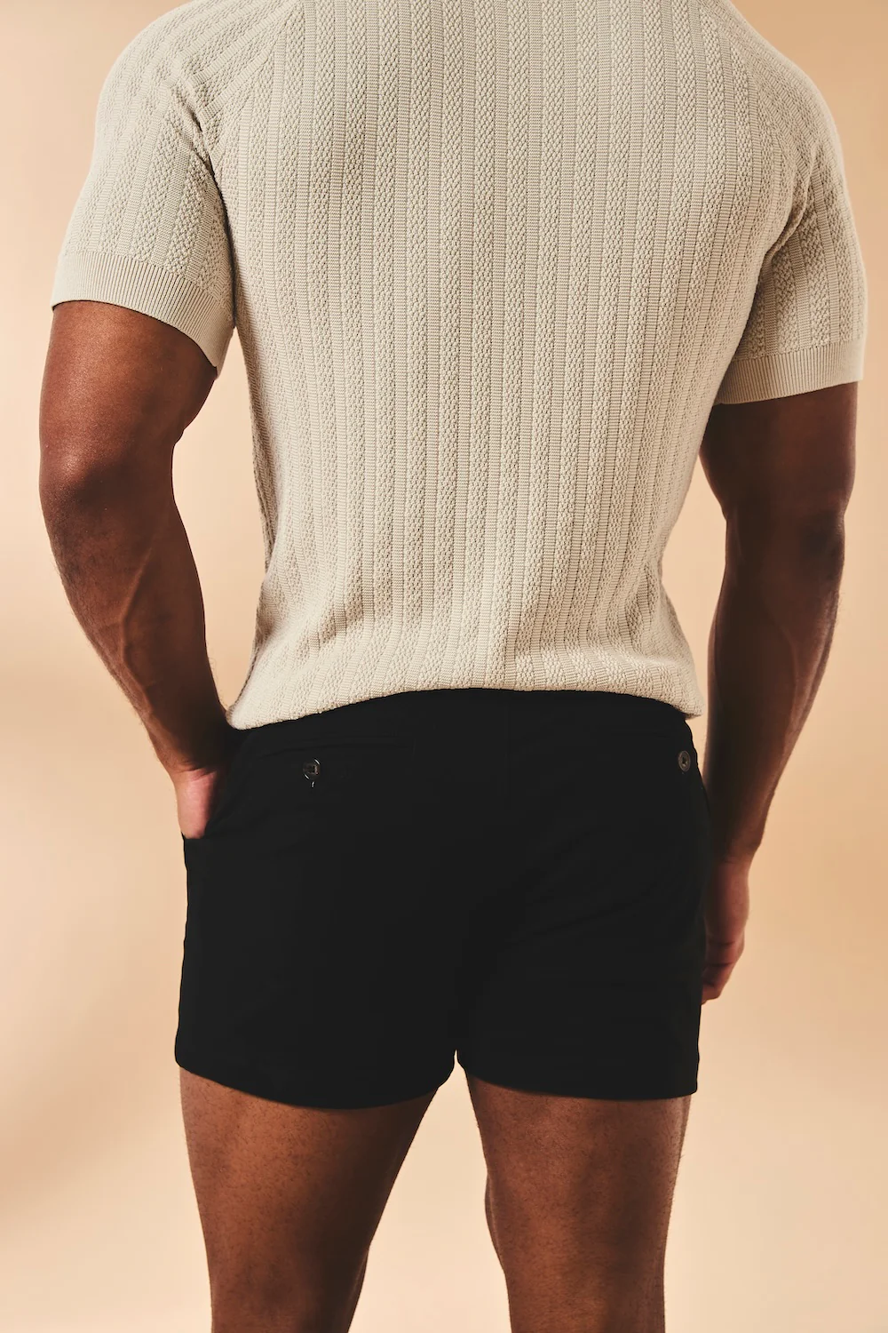 Muscle Fit Stretch Chino Shorts - Shorter Length in Black - Image 5