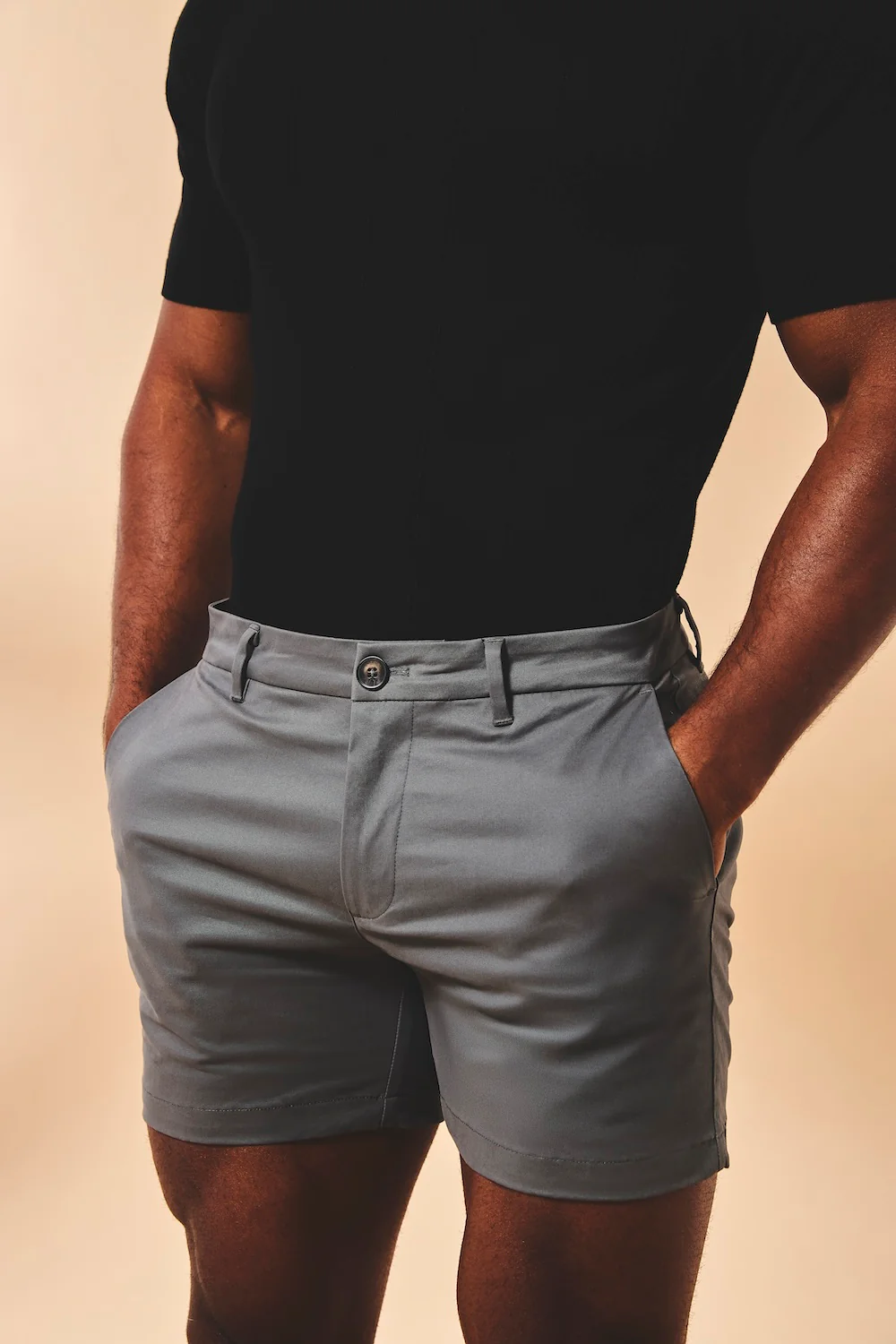 Muscle Fit Stretch Chino Shorts-Shorter Length in Dark Pewter - Image 5