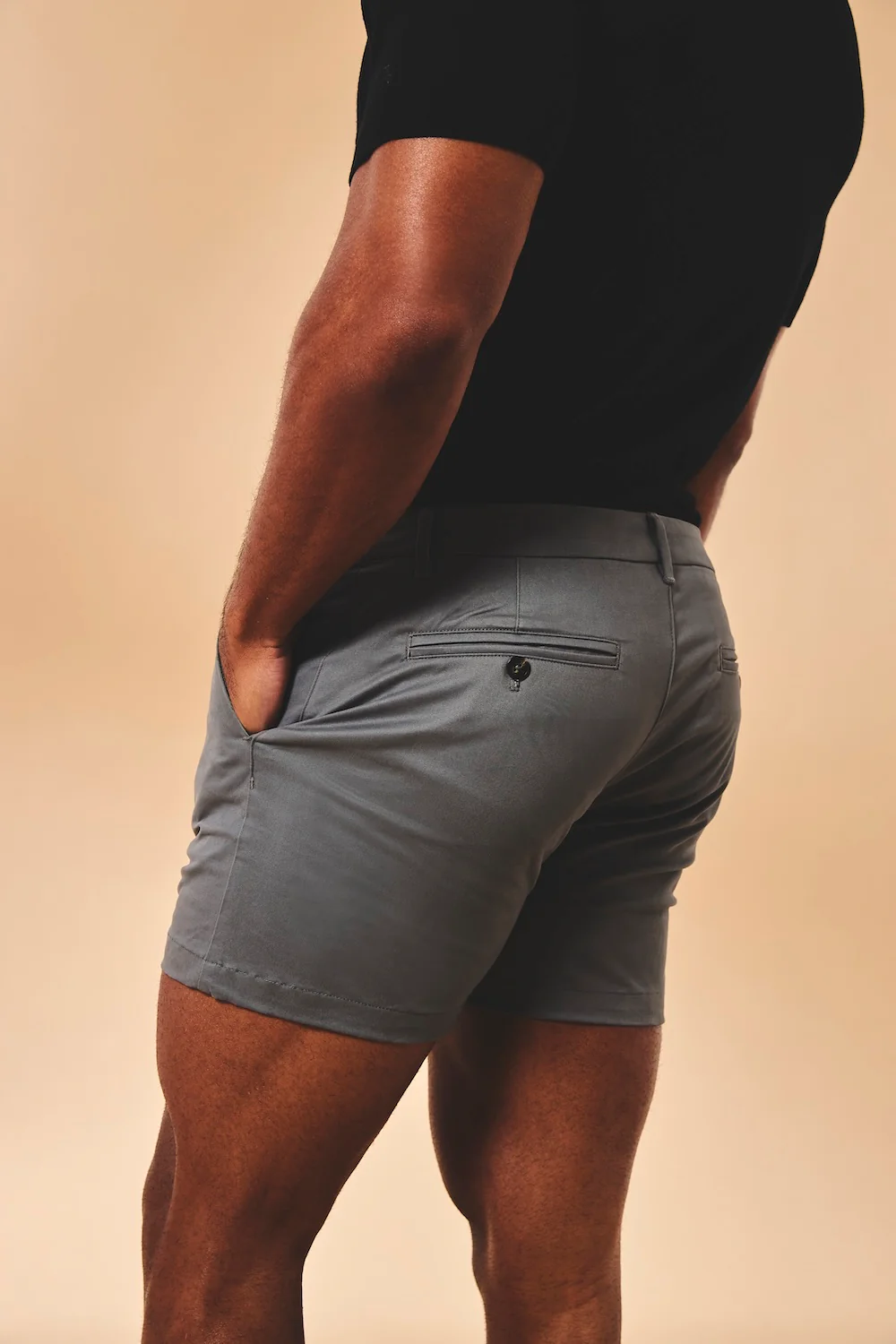 Muscle Fit Stretch Chino Shorts-Shorter Length in Dark Pewter - Image 6