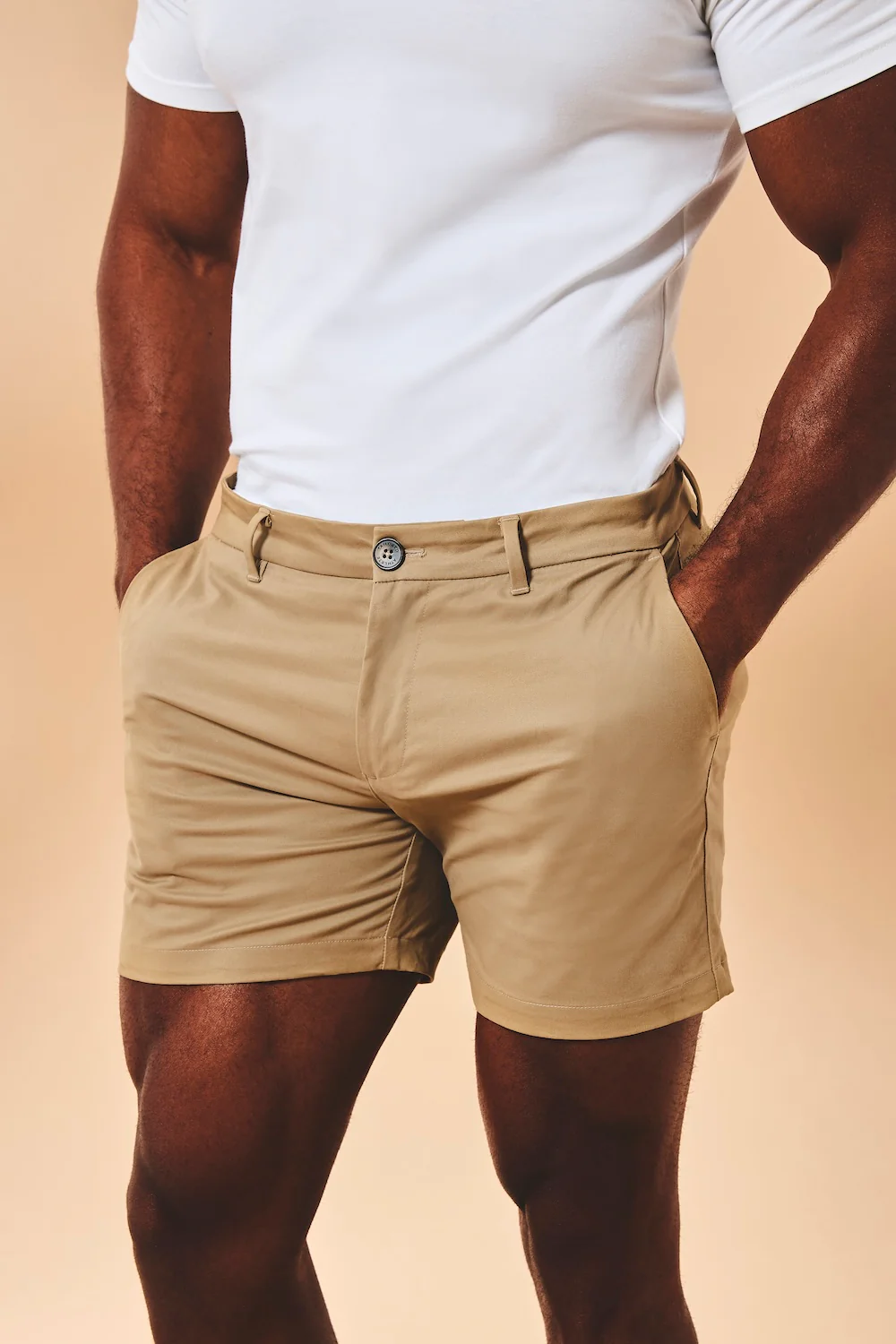 Muscle Fit Stretch Chino Shorts-Shorter Length in Dark Stone - Image 3