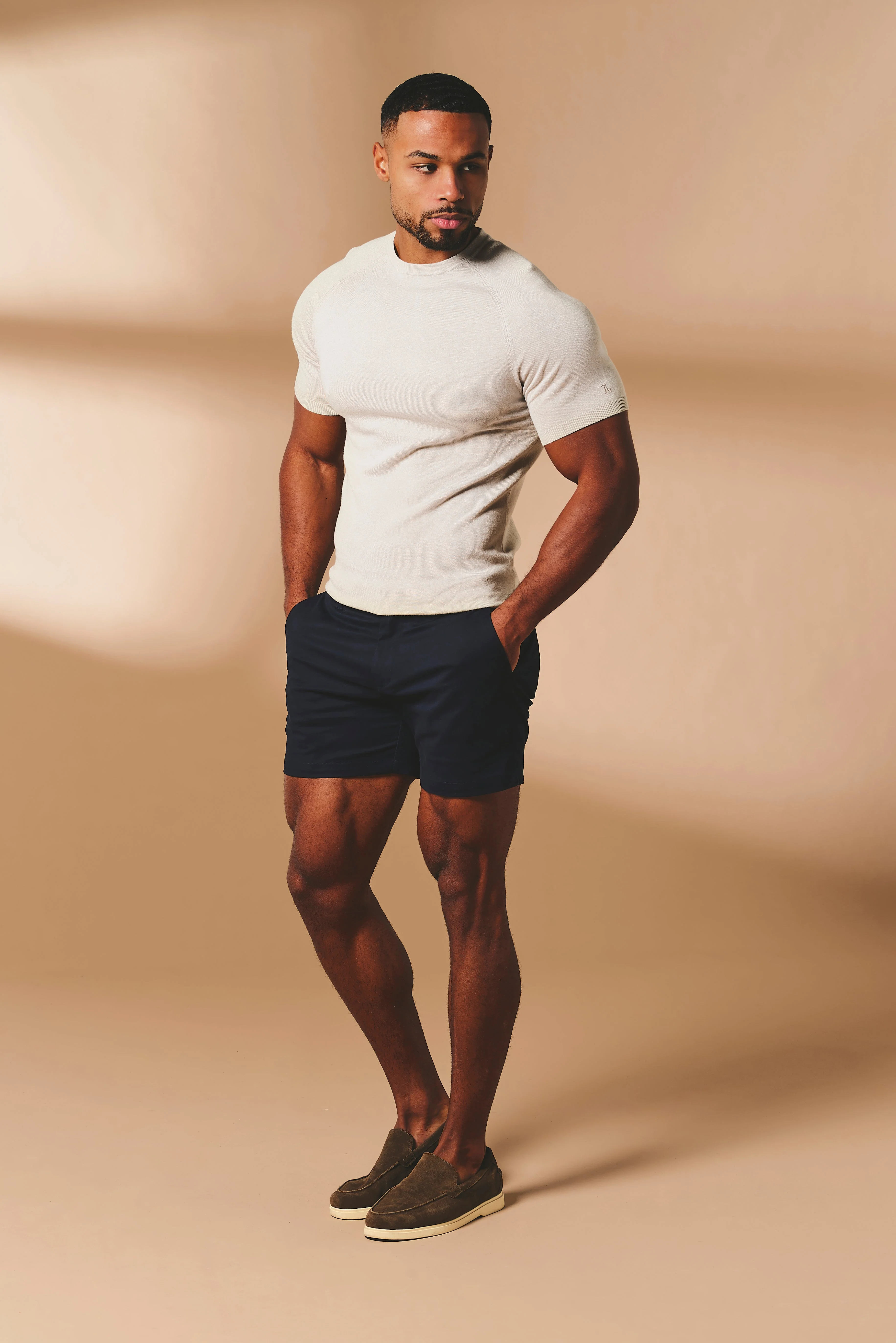 Muscle Fit Stretch Chino Shorts - Shorter Length in Navy - Image 3