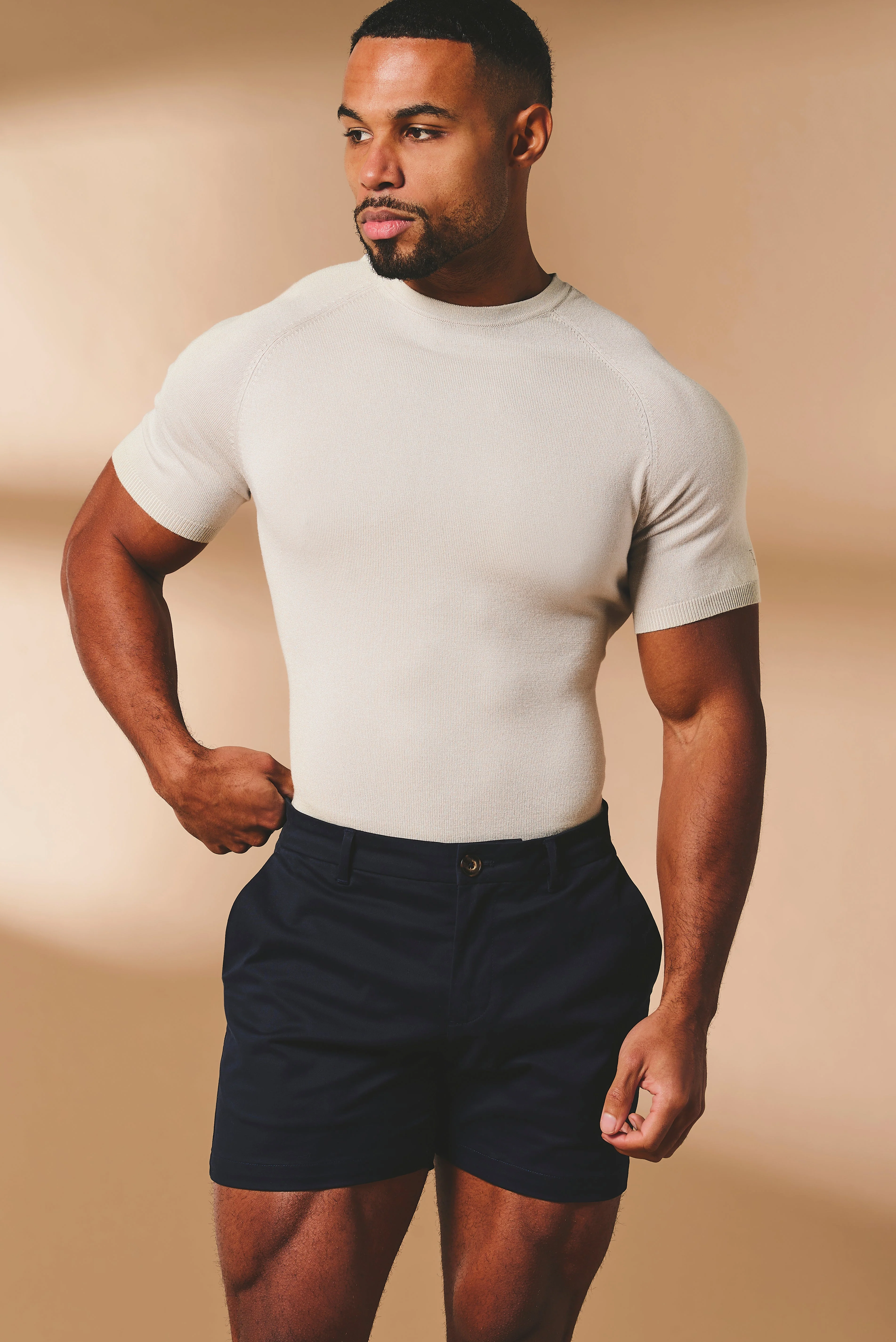 Muscle Fit Stretch Chino Shorts - Shorter Length in Navy - Image 4