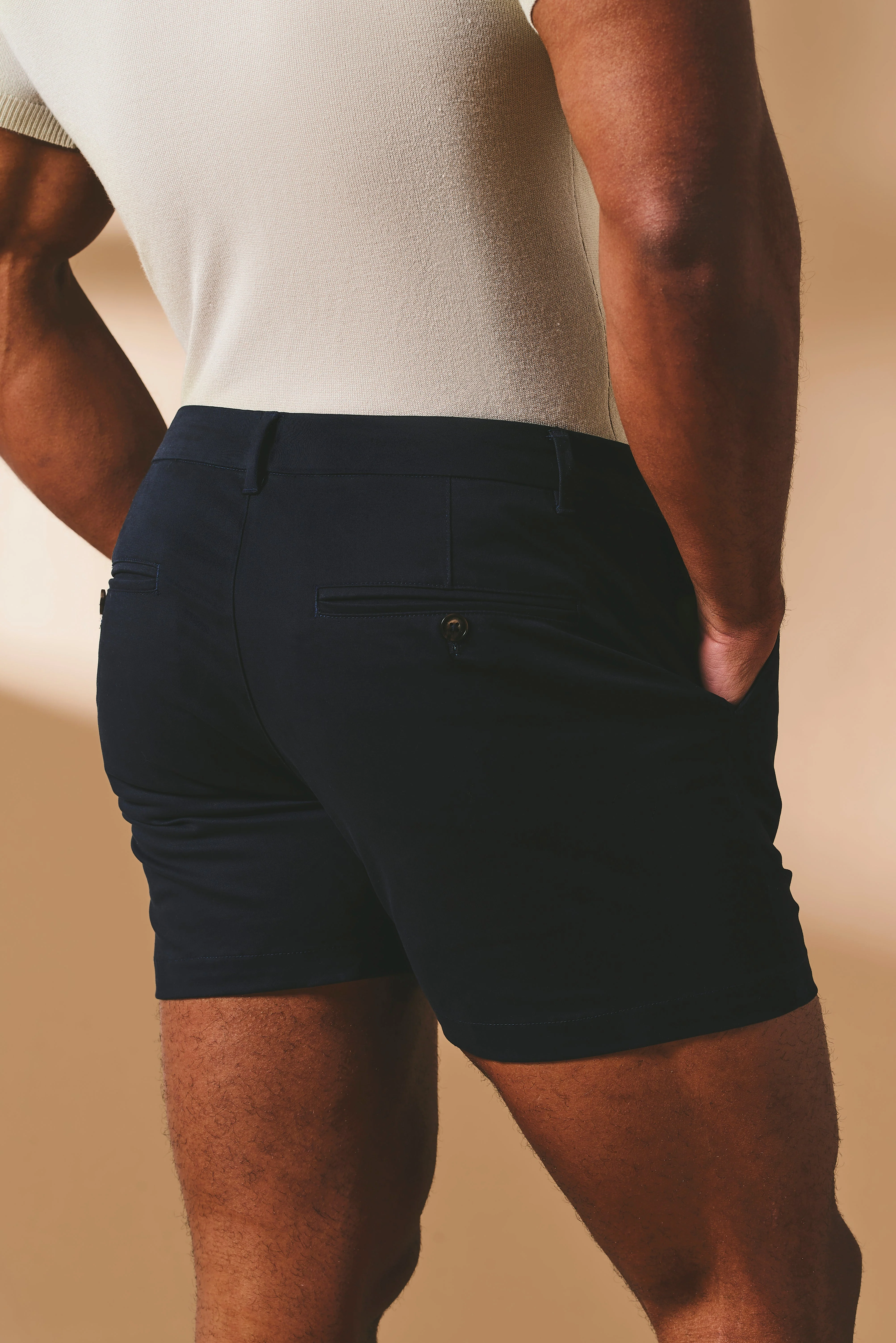 Muscle Fit Stretch Chino Shorts - Shorter Length in Navy - Image 5
