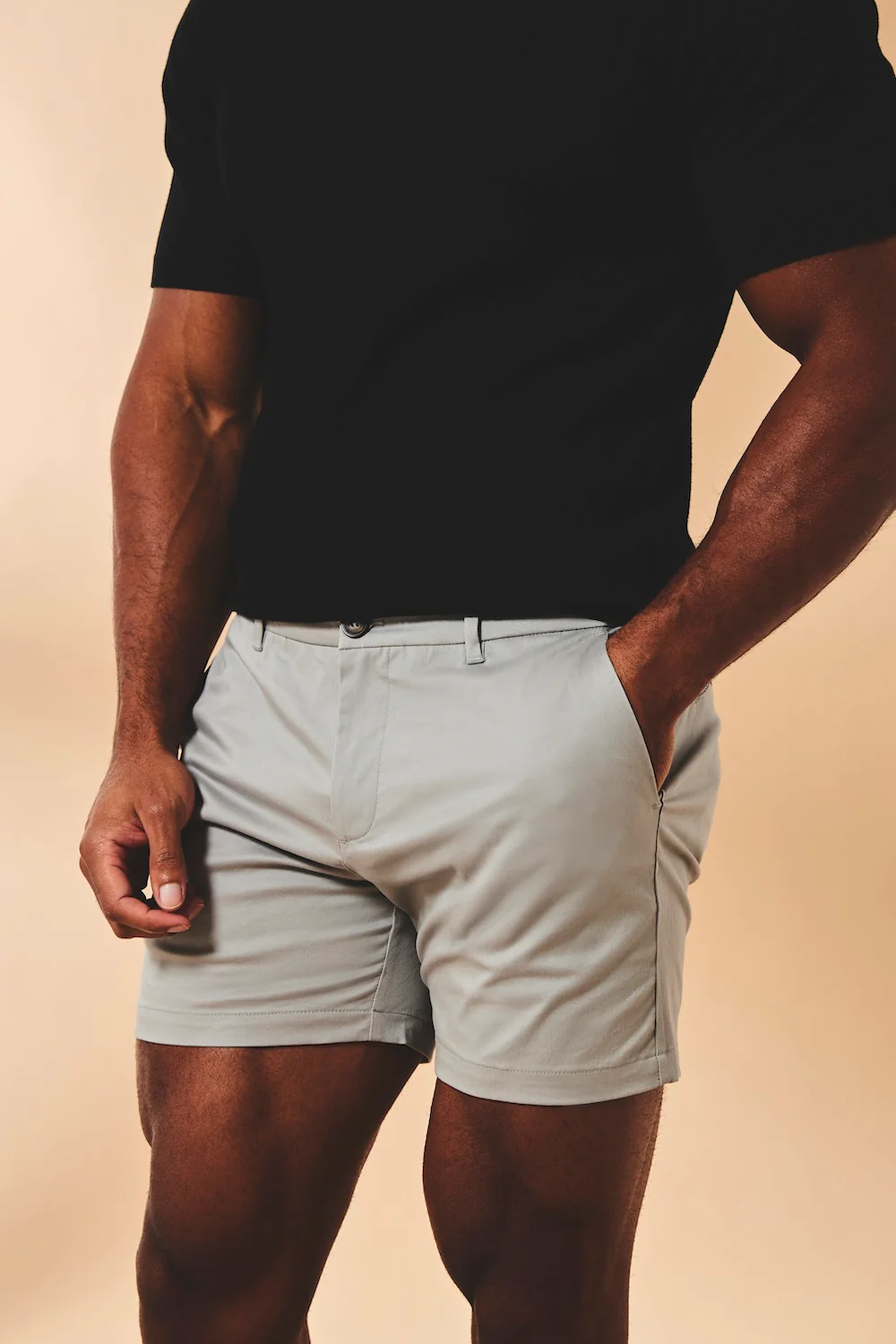Muscle Fit Stretch Chino Shorts - Shorter Length in Pale Grey - Image 3