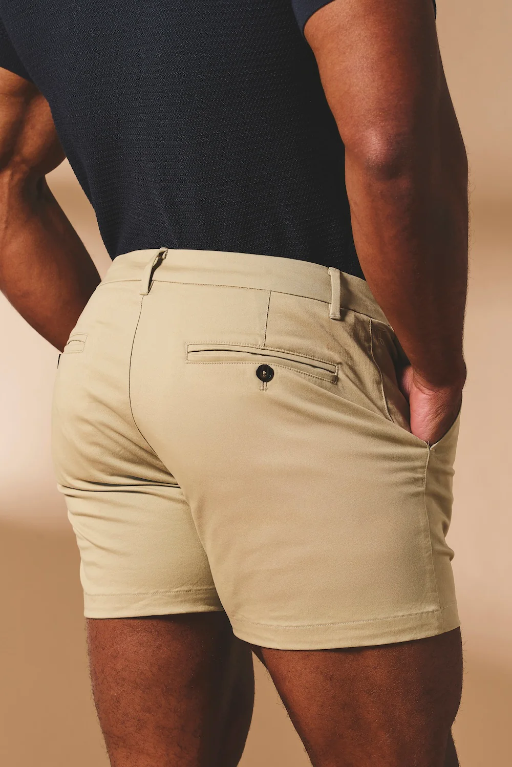 Muscle Fit Stretch Chino Shorts - Shorter Length in Stone - Image 3