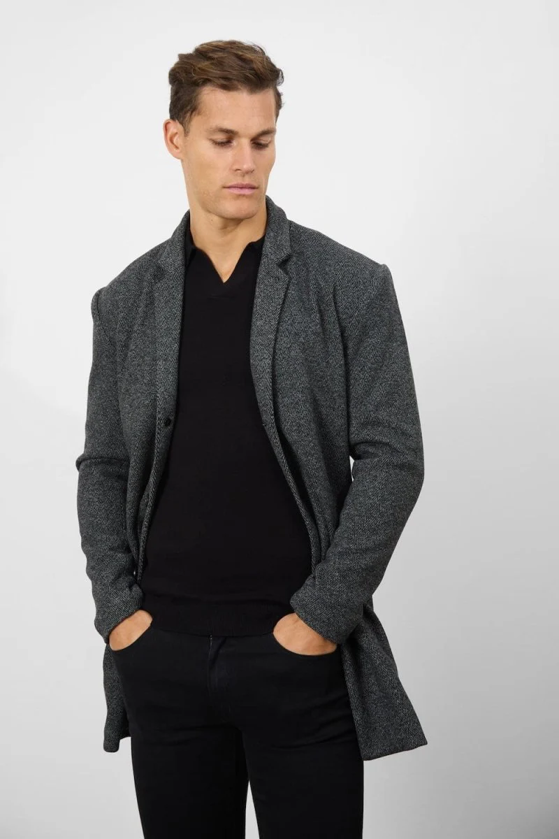 Single Breasted Herringbone Overcoat - Image 5