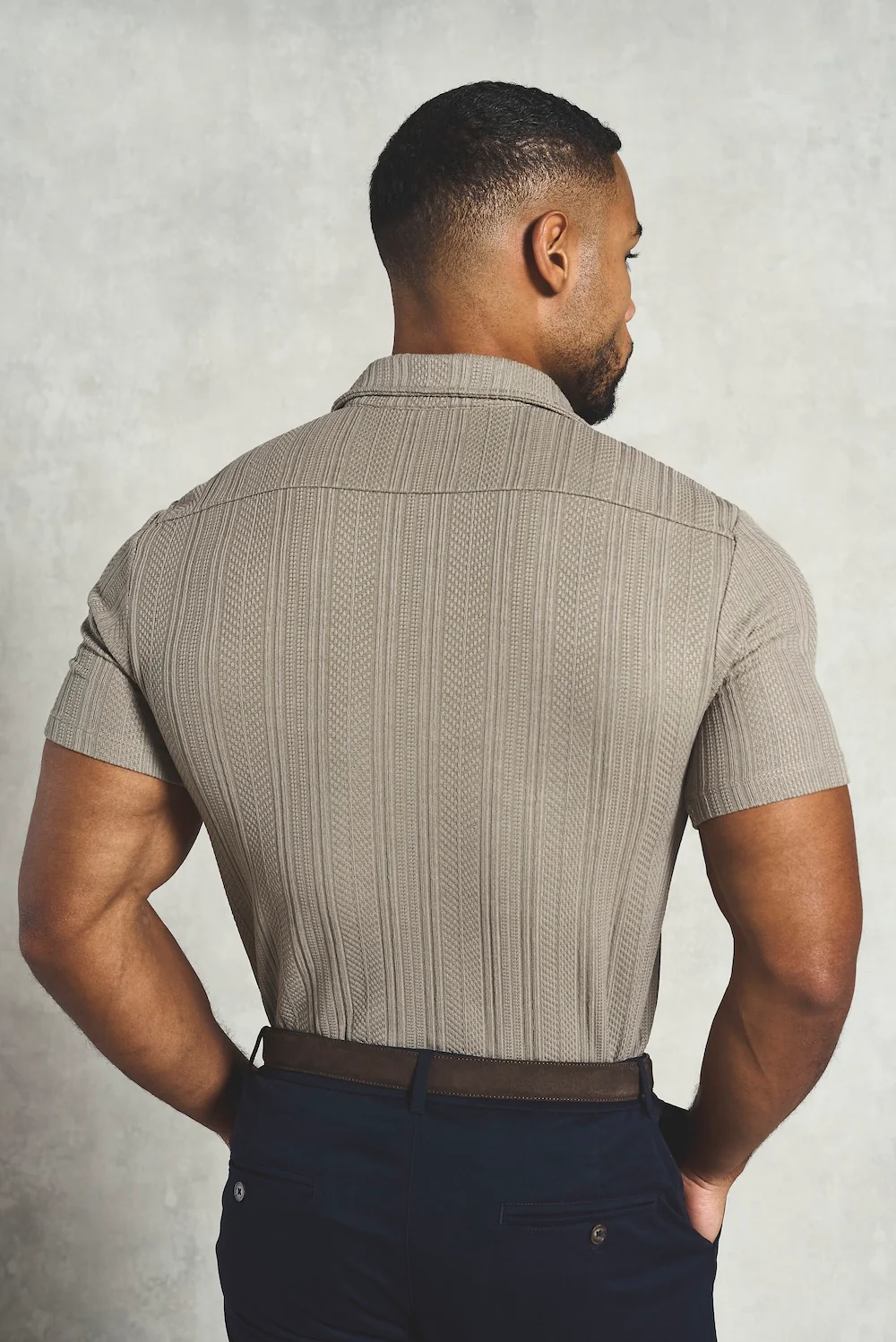 Stripe Patterned Cuban Collar Shirt in Dark Putty - Image 5